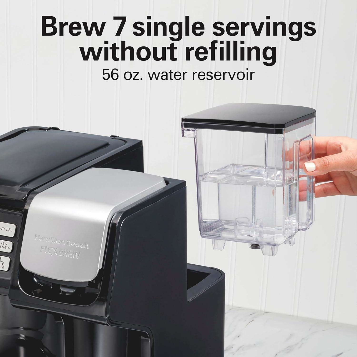 imageHamilton Beach FlexBrew Trio 2Way Coffee Maker Compatible with KCup Pods or Grounds Combo Single Serve amp Full 12c Pot BlackBlack Fast Brewing Removable Reservoir