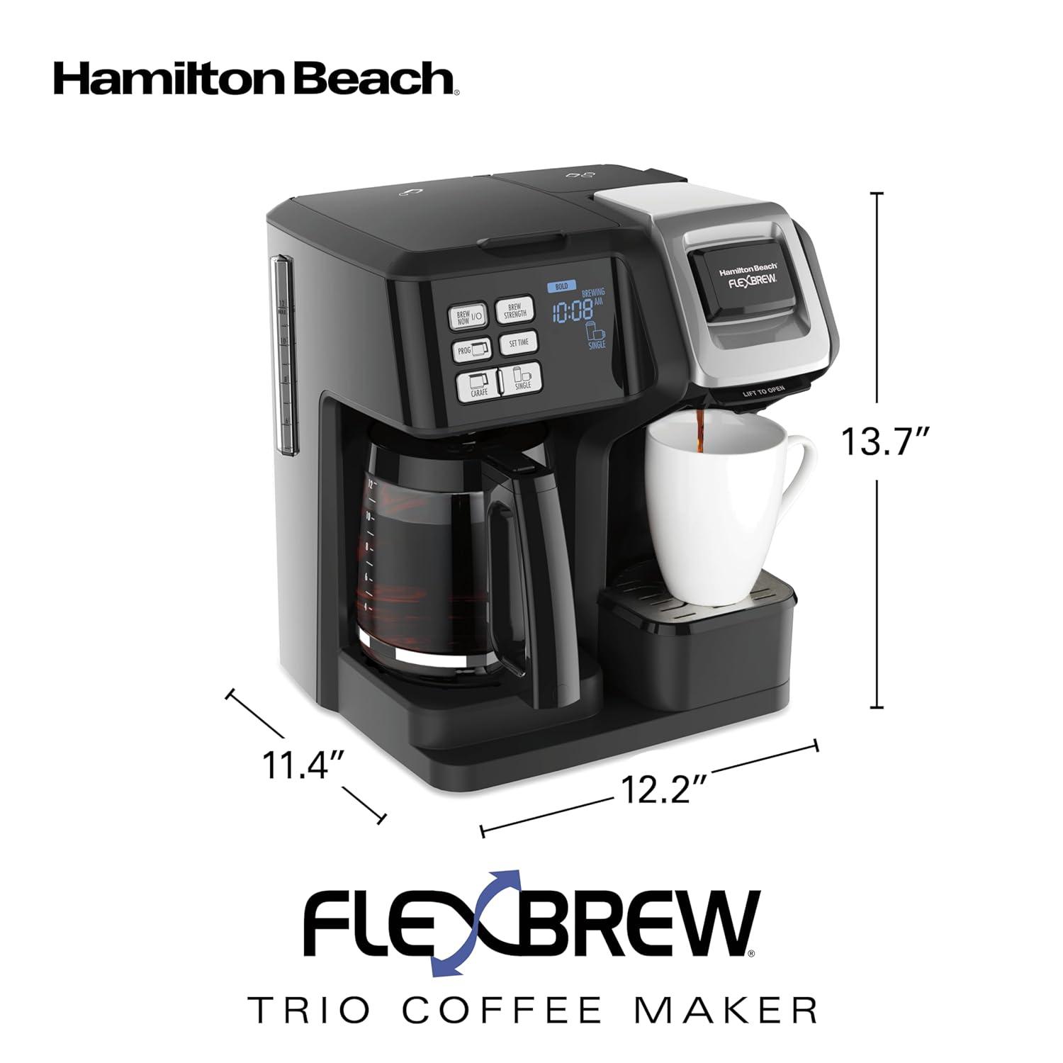 imageHamilton Beach FlexBrew Trio 2Way Coffee Maker Compatible with KCup Pods or Grounds Combo Single Serve amp Full 12c Pot BlackBlack