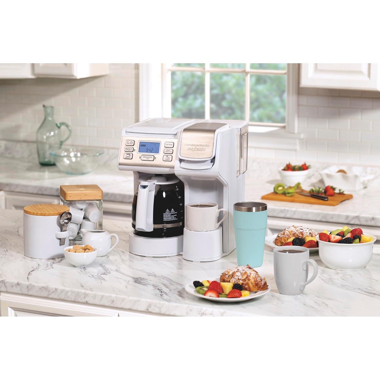 imageHamilton Beach FlexBrew Trio 2Way Coffee Maker Compatible with KCup Pods or Grounds Combo Single Serve amp Full 12c Pot BlackWhite Fast Brewing Removable Reservoir