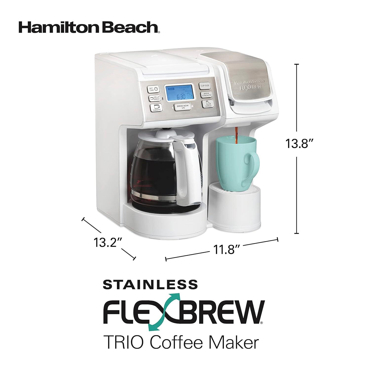 imageHamilton Beach FlexBrew Trio 2Way Coffee Maker Compatible with KCup Pods or Grounds Combo Single Serve amp Full 12c Pot BlackWhite Fast Brewing Removable Reservoir