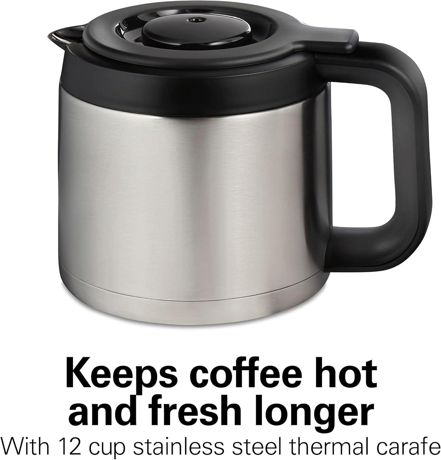 imageHamilton Beach FlexBrew Trio 2Way Coffee Maker Compatible with KCup Pods or Grounds Combo Single Serve amp Full 12c Thermal Pot Black and Stainless Fast Brewing12 Cups