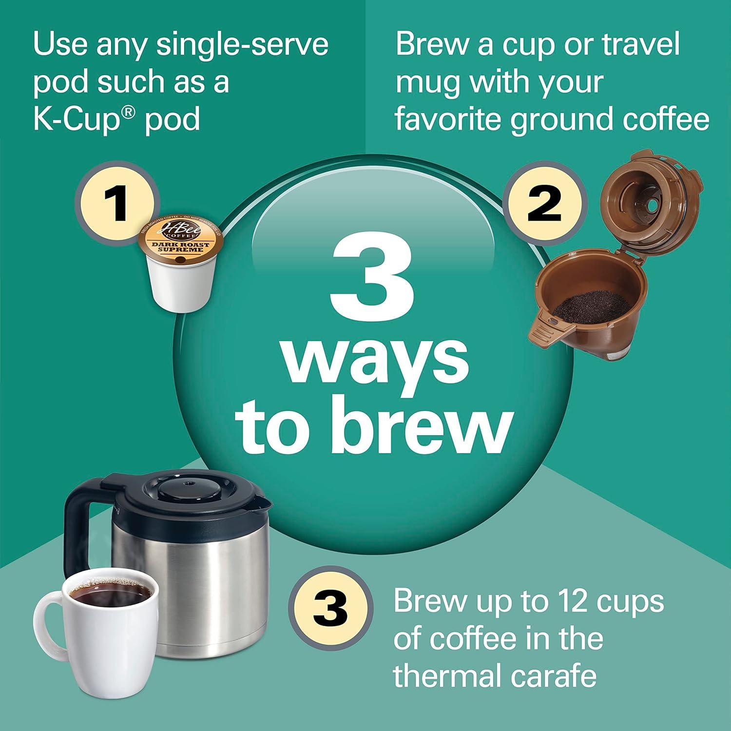 imageHamilton Beach FlexBrew Trio 2Way Coffee Maker Compatible with KCup Pods or Grounds Combo Single Serve amp Full 12c Thermal Pot Black and Stainless Fast Brewing12 Cups