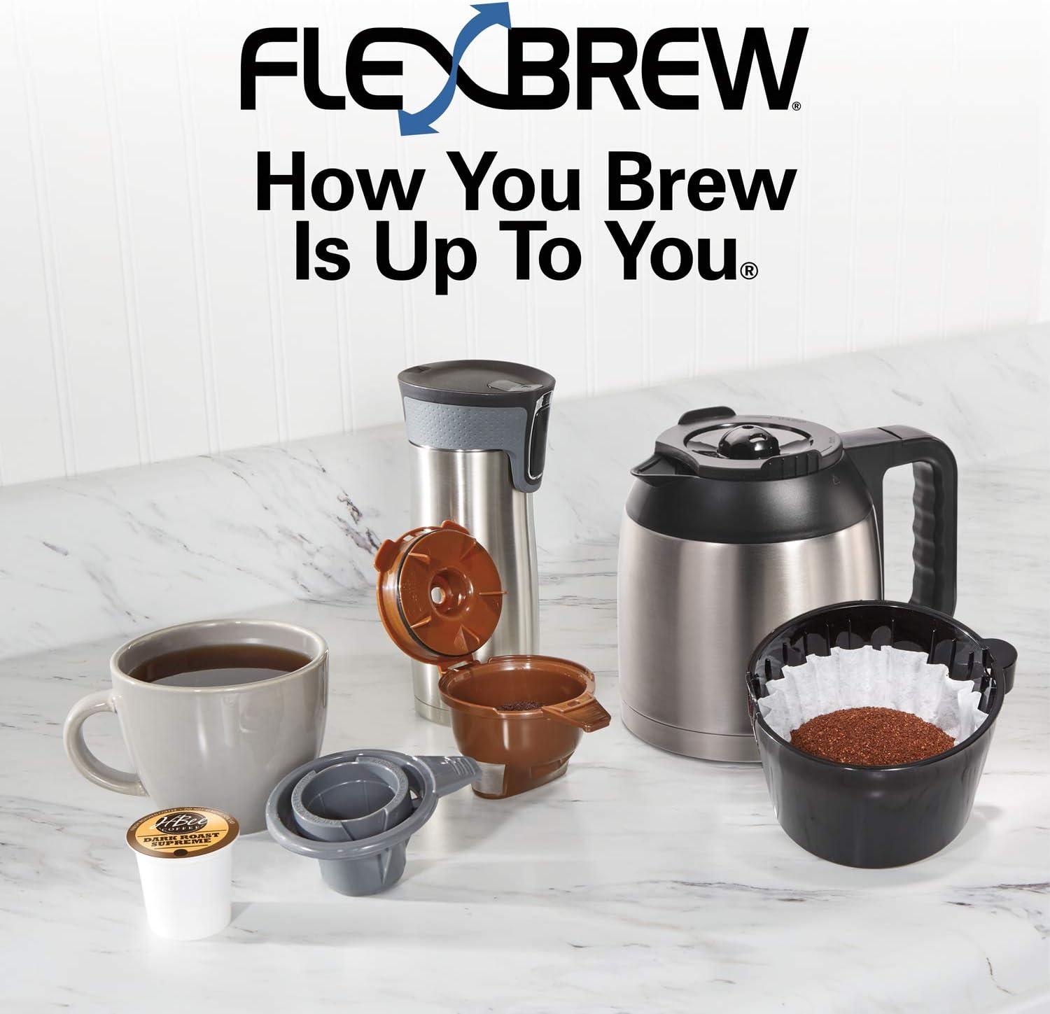 imageHamilton Beach FlexBrew Trio 2Way Coffee Maker Compatible with KCup Pods or Grounds Combo Single Serve amp Full 12c Thermal Pot Black and Stainless Fast Brewing10 Cups