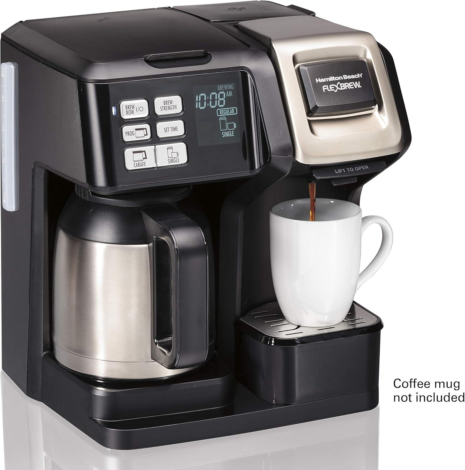 imageHamilton Beach FlexBrew Trio 2Way Coffee Maker Compatible with KCup Pods or Grounds Combo Single Serve amp Full 12c Thermal Pot Black and Stainless Fast Brewing10 Cups