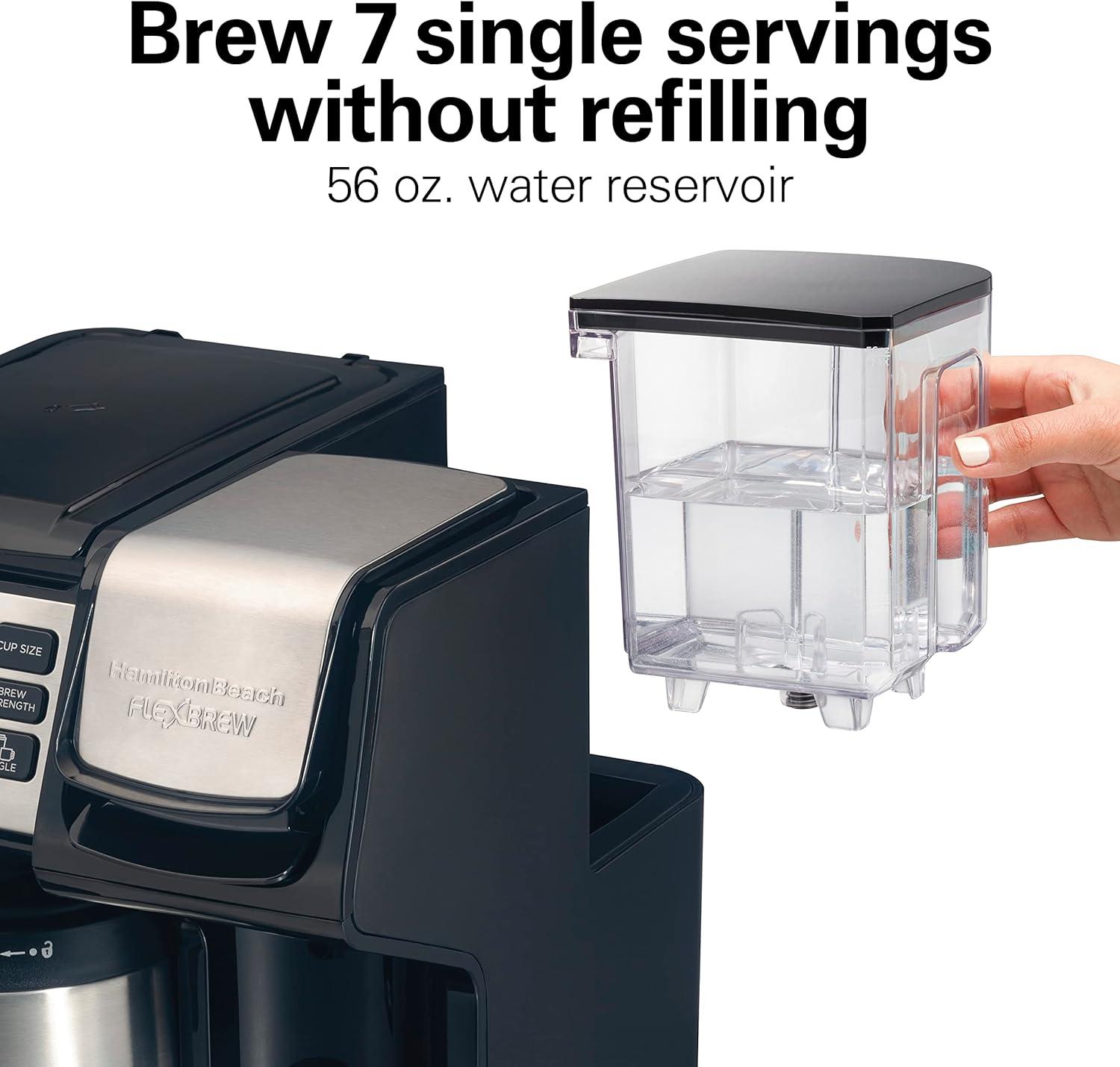 imageHamilton Beach FlexBrew Trio 2Way Coffee Maker Compatible with KCup Pods or Grounds Combo Single Serve amp Full 12c Thermal Pot Black and Stainless Fast Brewing12 Cups
