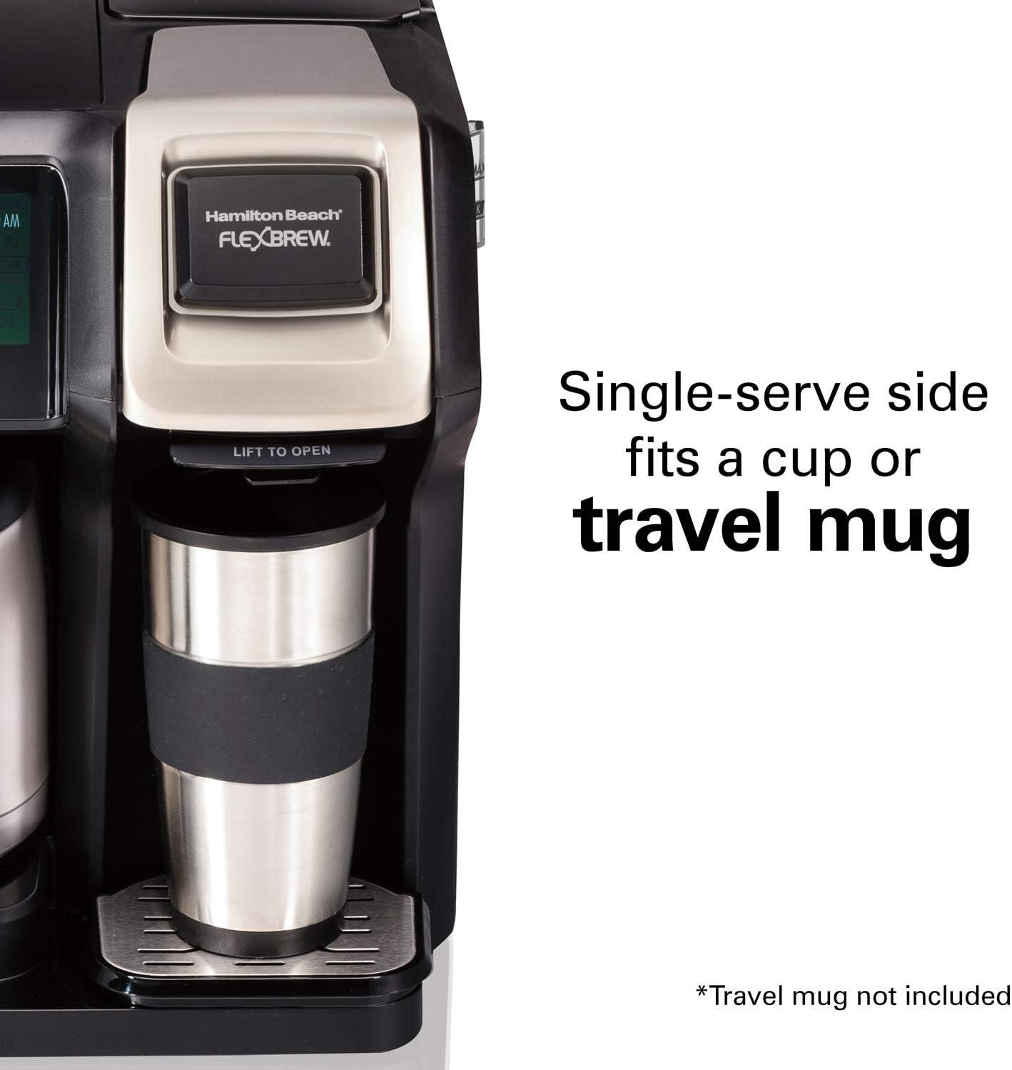 imageHamilton Beach FlexBrew Trio 2Way Coffee Maker Compatible with KCup Pods or Grounds Combo Single Serve amp Full 12c Thermal Pot Black and Stainless Fast Brewing10 Cups