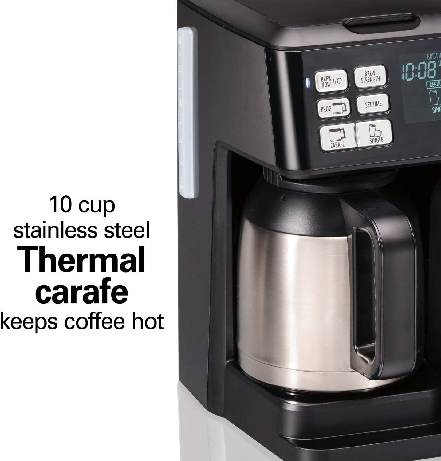 imageHamilton Beach FlexBrew Trio 2Way Coffee Maker Compatible with KCup Pods or Grounds Combo Single Serve amp Full 12c Thermal Pot Black and Stainless Fast Brewing10 Cups