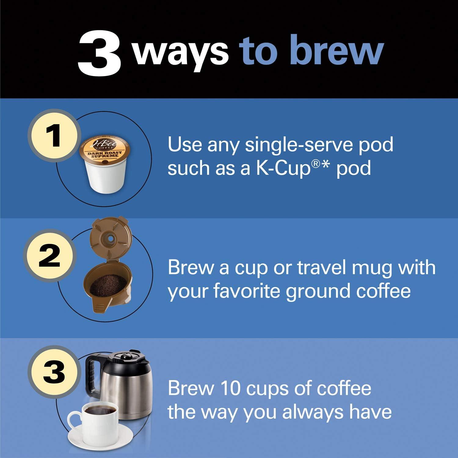 imageHamilton Beach FlexBrew Trio 2Way Coffee Maker Compatible with KCup Pods or Grounds Combo Single Serve amp Full 12c Thermal Pot Black and Stainless Fast Brewing10 Cups