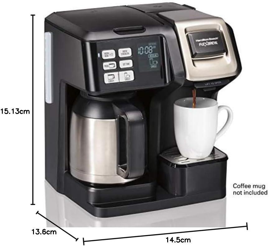 imageHamilton Beach FlexBrew Trio 2Way Coffee Maker Compatible with KCup Pods or Grounds Combo Single Serve amp Full 12c Thermal Pot Black and Stainless Fast Brewing10 Cups