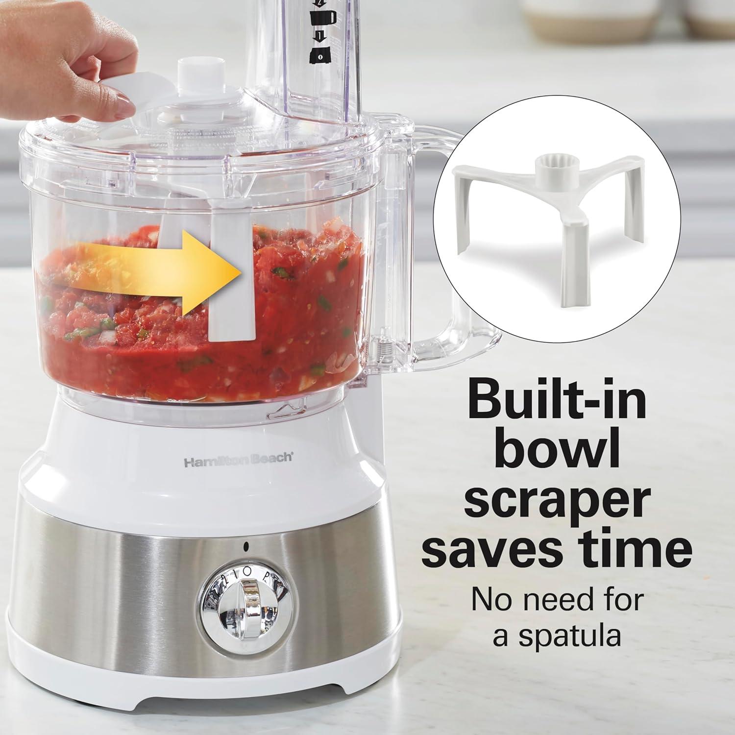 imageHamilton Beach Food Processor amp Vegetable Chopper for Slicing Shredding Mincing and Puree 10 Cups Easy Clean Bowl Scraper Black and Stainless Steel 70730Bowl Scraper White and Stainless Steel