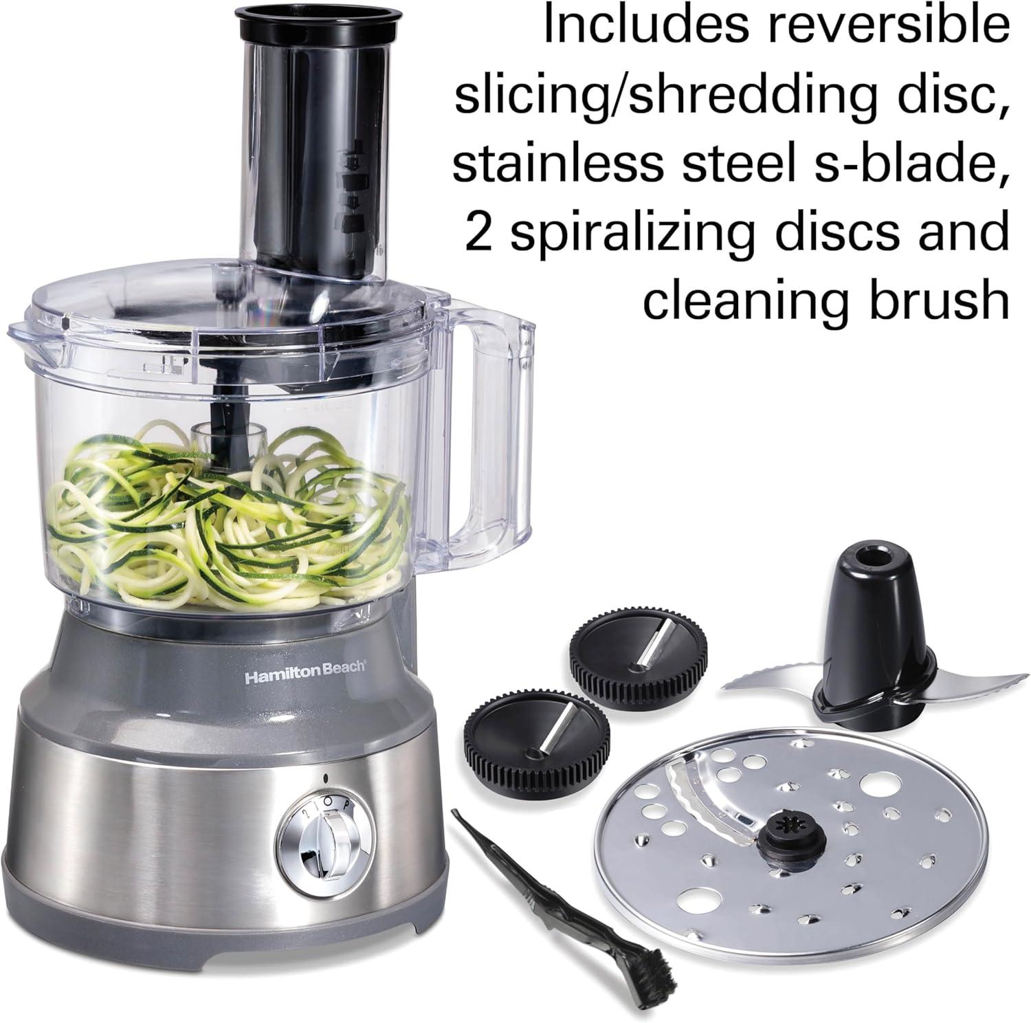 imageHamilton Beach Food Processor amp Vegetable Chopper for Slicing Shredding Mincing and Puree 10 Cups Easy Clean Bowl Scraper Black and Stainless Steel 70730Spiralizing Grey and Stainless