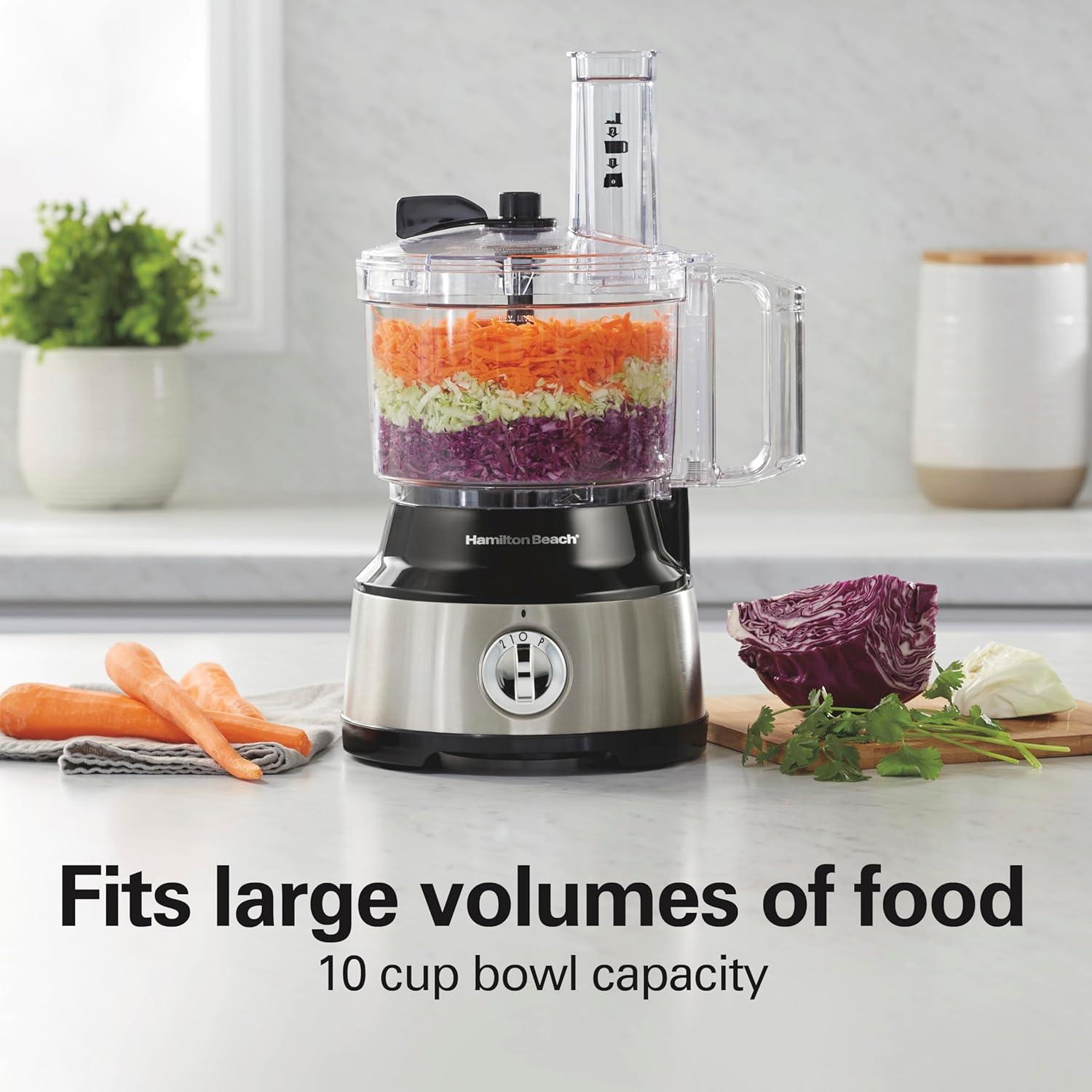 imageHamilton Beach Food Processor amp Vegetable Chopper for Slicing Shredding Mincing and Puree 10 Cups Easy Clean Bowl Scraper Black and Stainless Steel 70730Bowl Scraper Black and Stainless