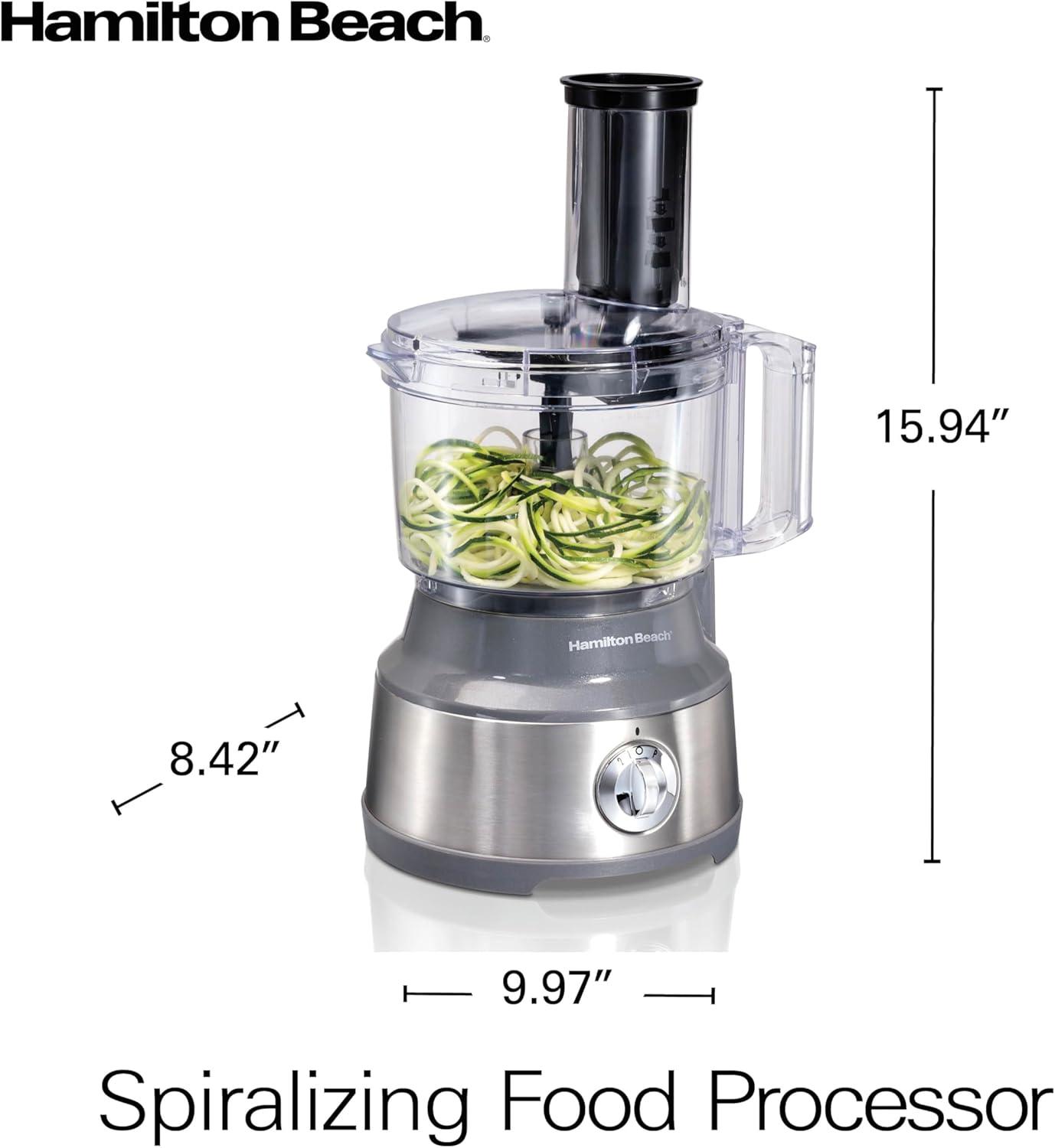 imageHamilton Beach Food Processor amp Vegetable Chopper for Slicing Shredding Mincing and Puree 10 Cups Easy Clean Bowl Scraper Black and Stainless Steel 70730Spiralizing Grey and Stainless
