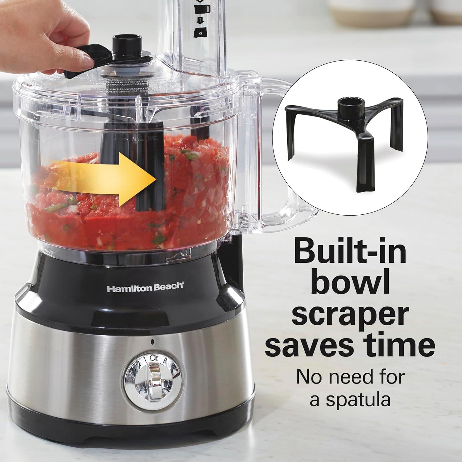 imageHamilton Beach Food Processor amp Vegetable Chopper for Slicing Shredding Mincing and Puree 10 Cups Easy Clean Bowl Scraper Black and Stainless Steel 70730Bowl Scraper Black and Stainless