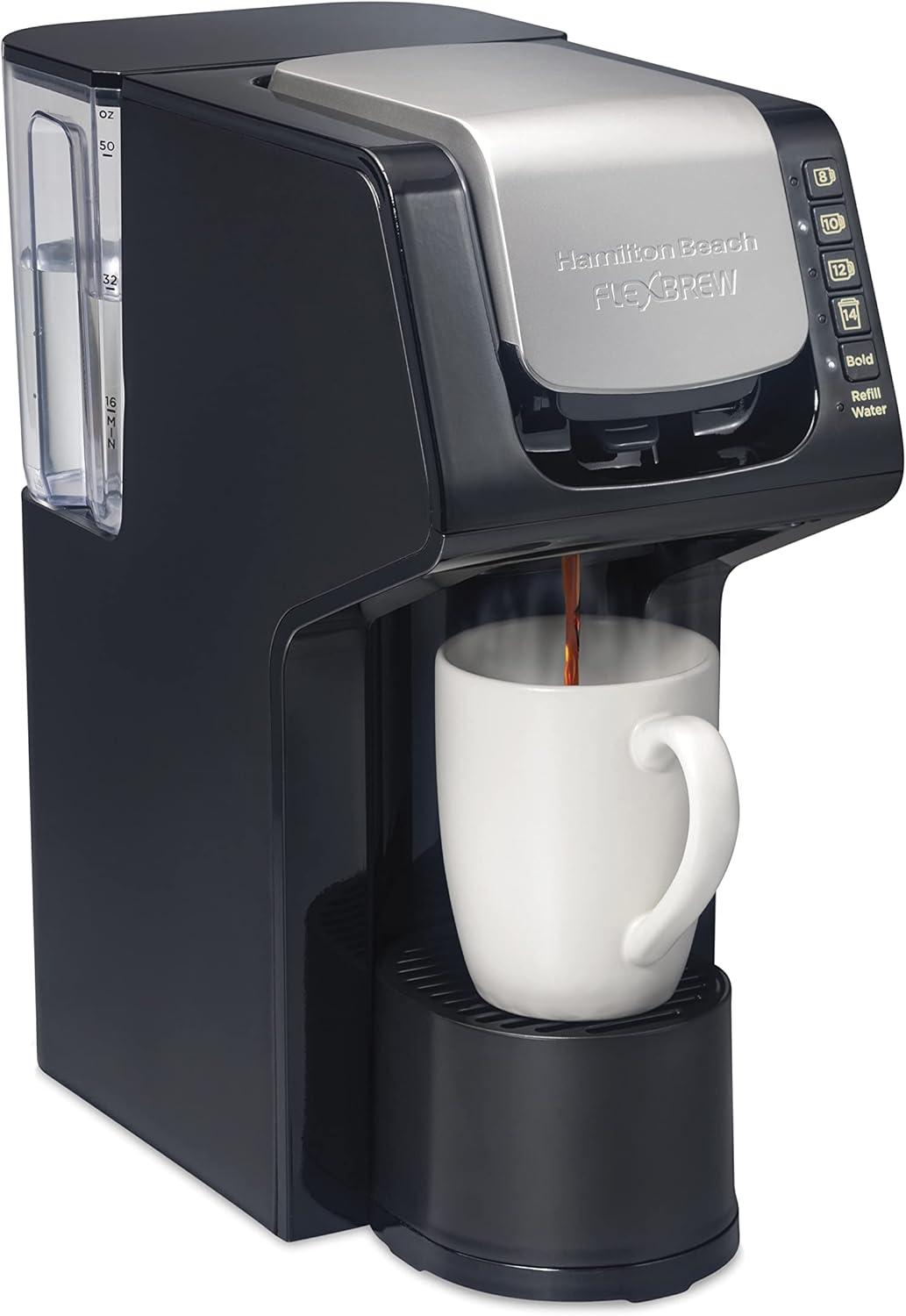 imageHamilton Beach Gen 4 FlexBrew SingleServe Coffee Maker with Removable Reservoir Compatible with Pod Packs and Grounds 50 oz 4 Fast Brewing Options BlackBlack