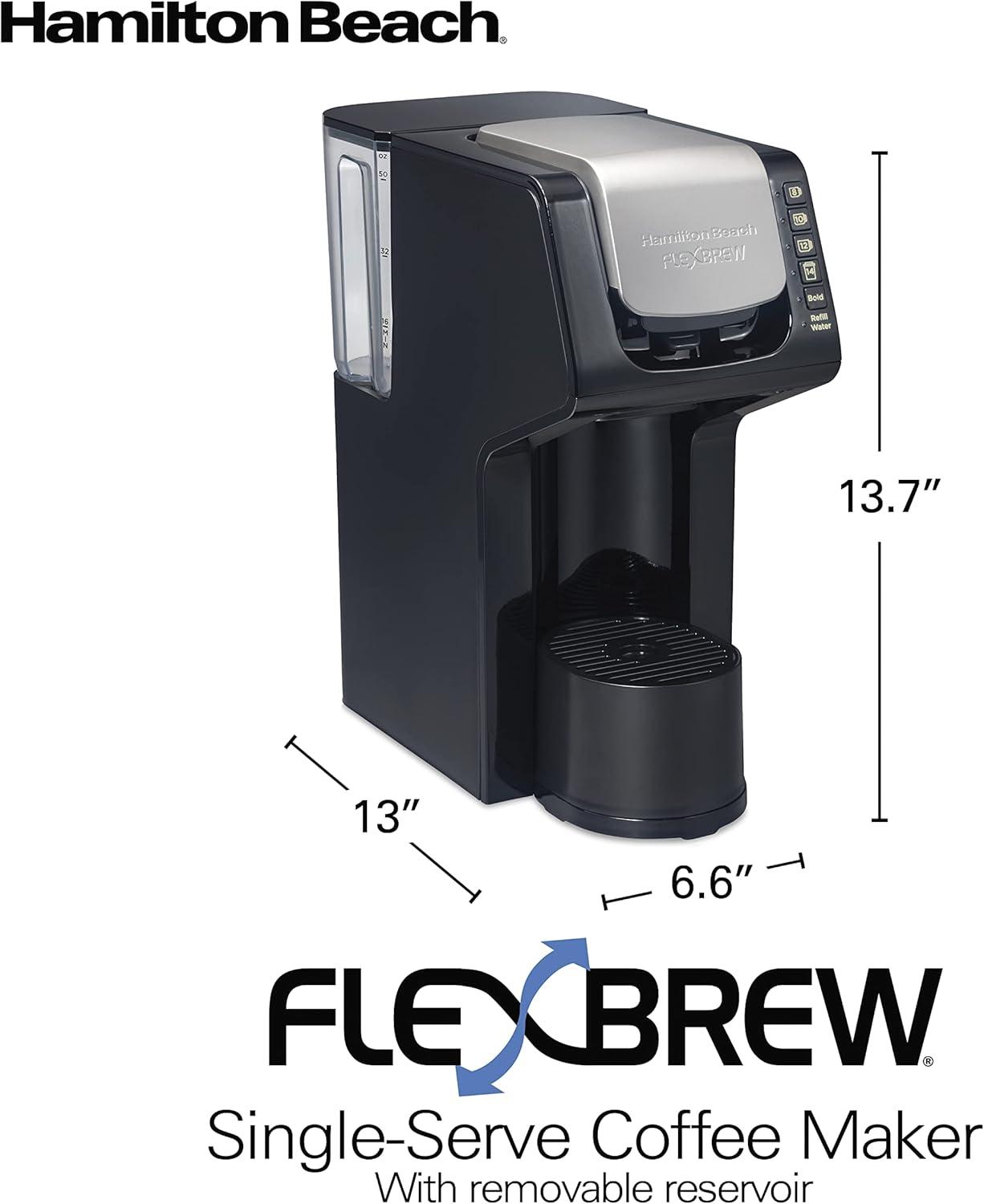 imageHamilton Beach Gen 4 FlexBrew SingleServe Coffee Maker with Removable Reservoir Compatible with Pod Packs and Grounds 50 oz 4 Fast Brewing Options BlackBlack