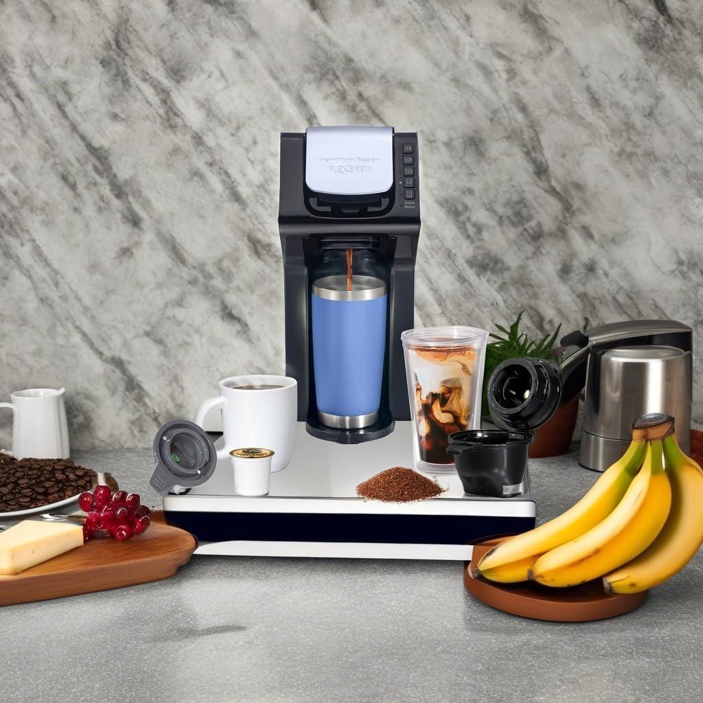 imageHamilton Beach Gen 4 FlexBrew SingleServe Hot amp Iced Coffee Maker with Removable Reservoir Compatible with Pod Packs and Grounds 50 oz 4 Fast Brewing Options Black