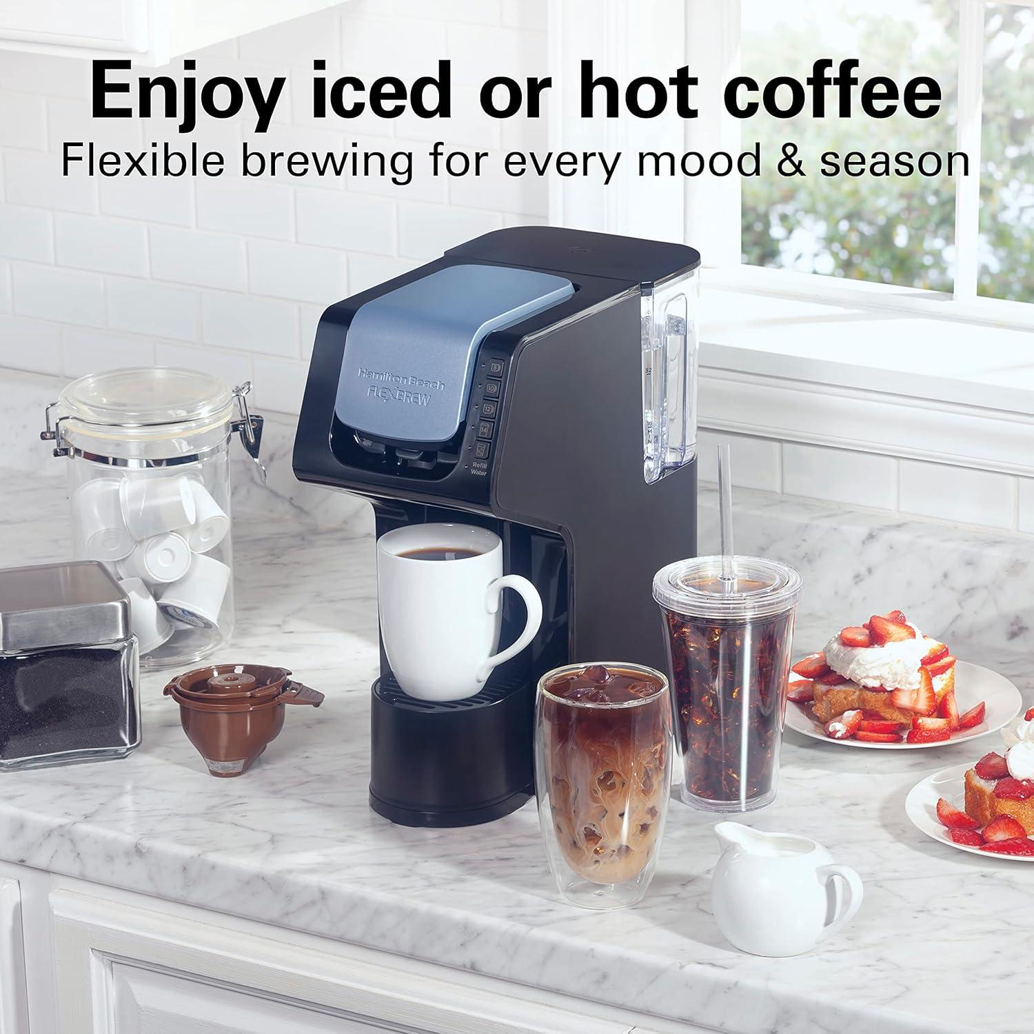 imageHamilton Beach Gen 4 FlexBrew SingleServe Hot amp Iced Coffee Maker with Removable Reservoir Compatible with Pod Packs and Grounds 50 oz 4 Fast Brewing Options Black