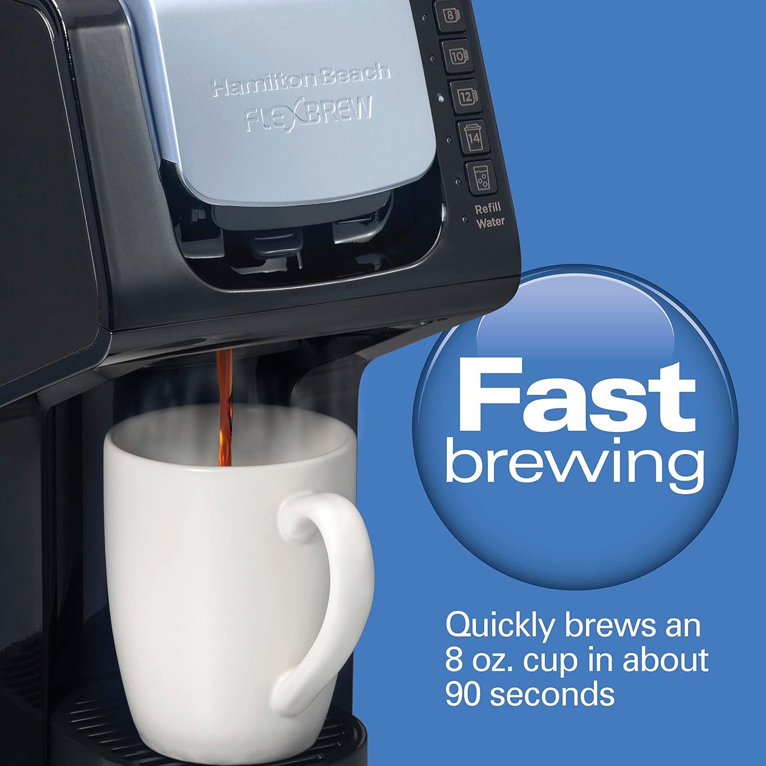 imageHamilton Beach Gen 4 FlexBrew SingleServe Hot amp Iced Coffee Maker with Removable Reservoir Compatible with Pod Packs and Grounds 50 oz 4 Fast Brewing Options Black