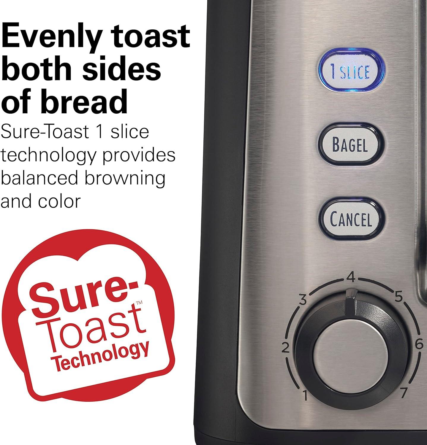 imageHamilton Beach Gourmet 2 Slice Slot Toaster with Extra Long amp Wide Slots SureToast Technology Shade Selector with 7 Browning Levels Bagel Setting Matte Black and Stainless Steel 229962 Slice