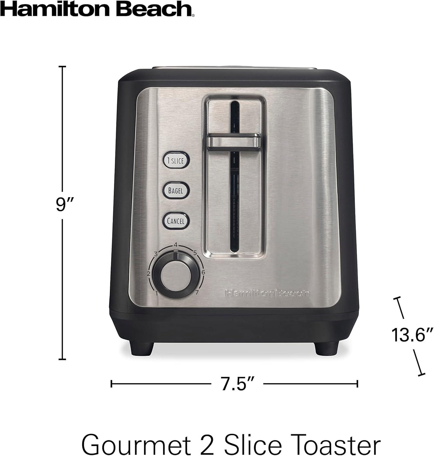 imageHamilton Beach Gourmet 2 Slice Slot Toaster with Extra Long amp Wide Slots SureToast Technology Shade Selector with 7 Browning Levels Bagel Setting Matte Black and Stainless Steel 229962 Slice