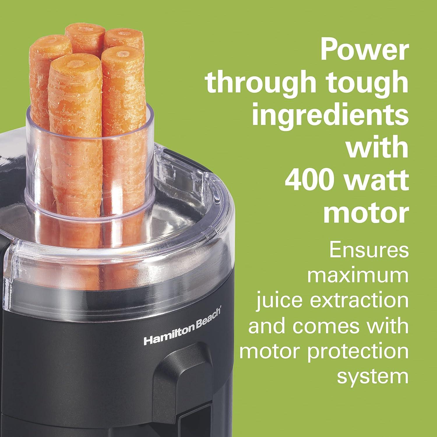 imageHamilton Beach HealthSmart Juicer Machine Compact Centrifugal Extractor 24 Feed Chute for Fruits and Vegetables Easy to Clean BPA Free 400W White 67501Black