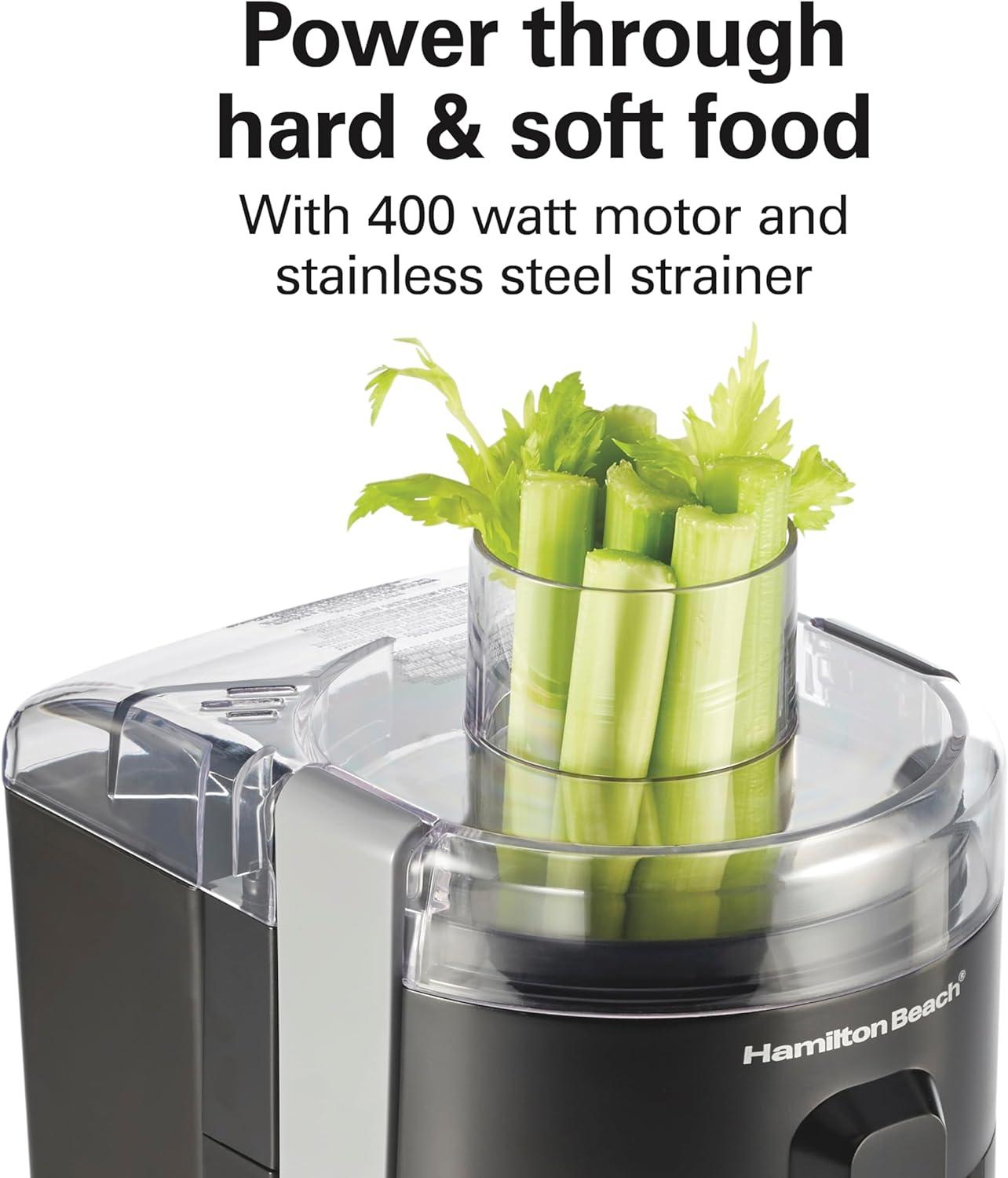 imageHamilton Beach HealthSmart Juicer Machine Compact Centrifugal Extractor 24 Feed Chute for Fruits and Vegetables Easy to Clean BPA Free 400W White 67501Black and Gray
