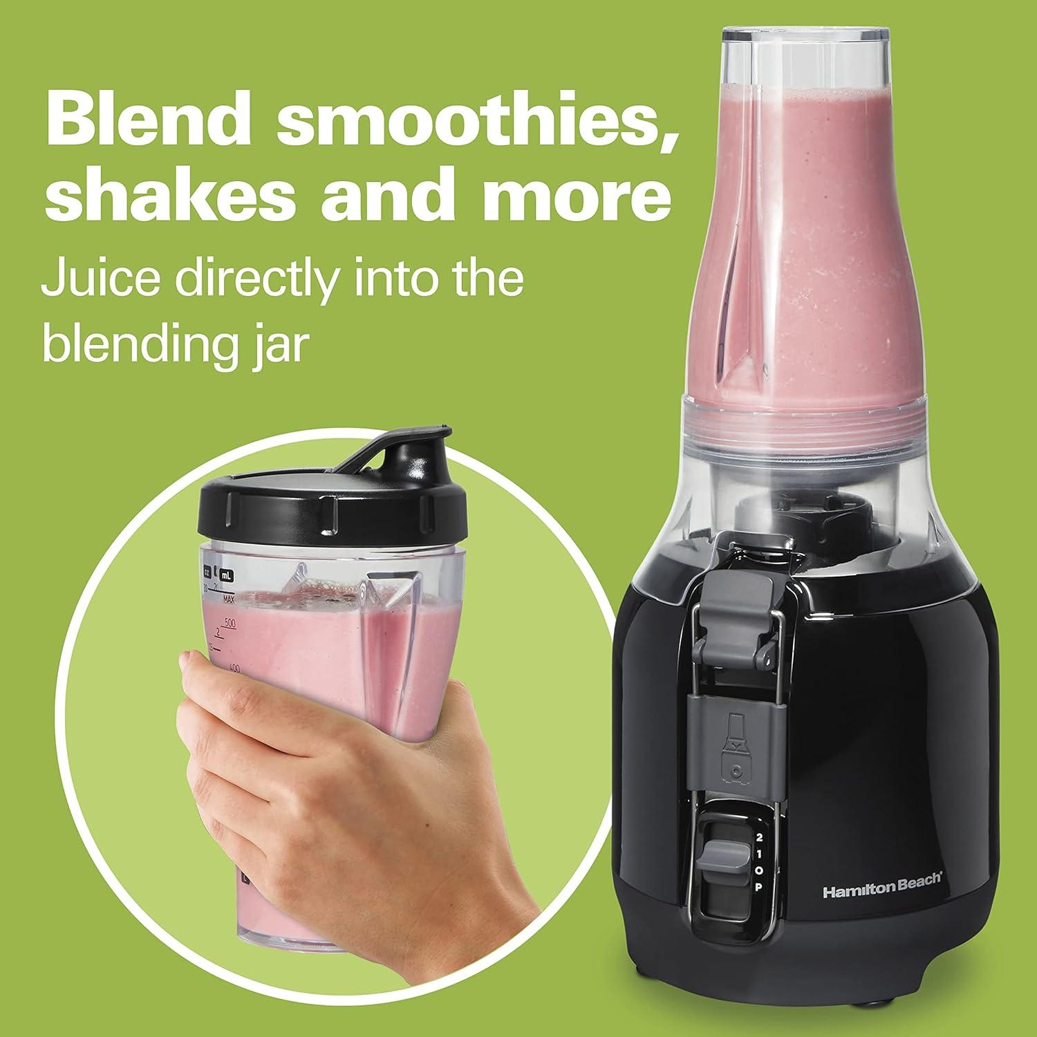 imageHamilton Beach Juice amp Blend 2in1 Juicer Machine and 20 oz Blender Big Mouth Large 3 Feed Chute for Whole Fruits and Vegetables Easy to Clean Centrifugal Extractor 800W Motor Black 67970