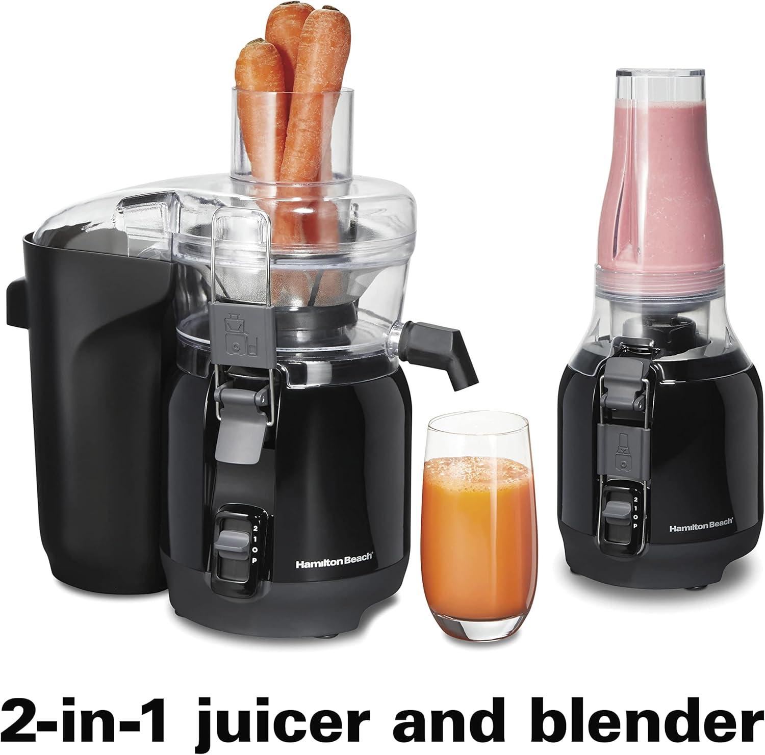 imageHamilton Beach Juice amp Blend 2in1 Juicer Machine and 20 oz Blender Big Mouth Large 3 Feed Chute for Whole Fruits and Vegetables Easy to Clean Centrifugal Extractor 800W Motor Black 67970