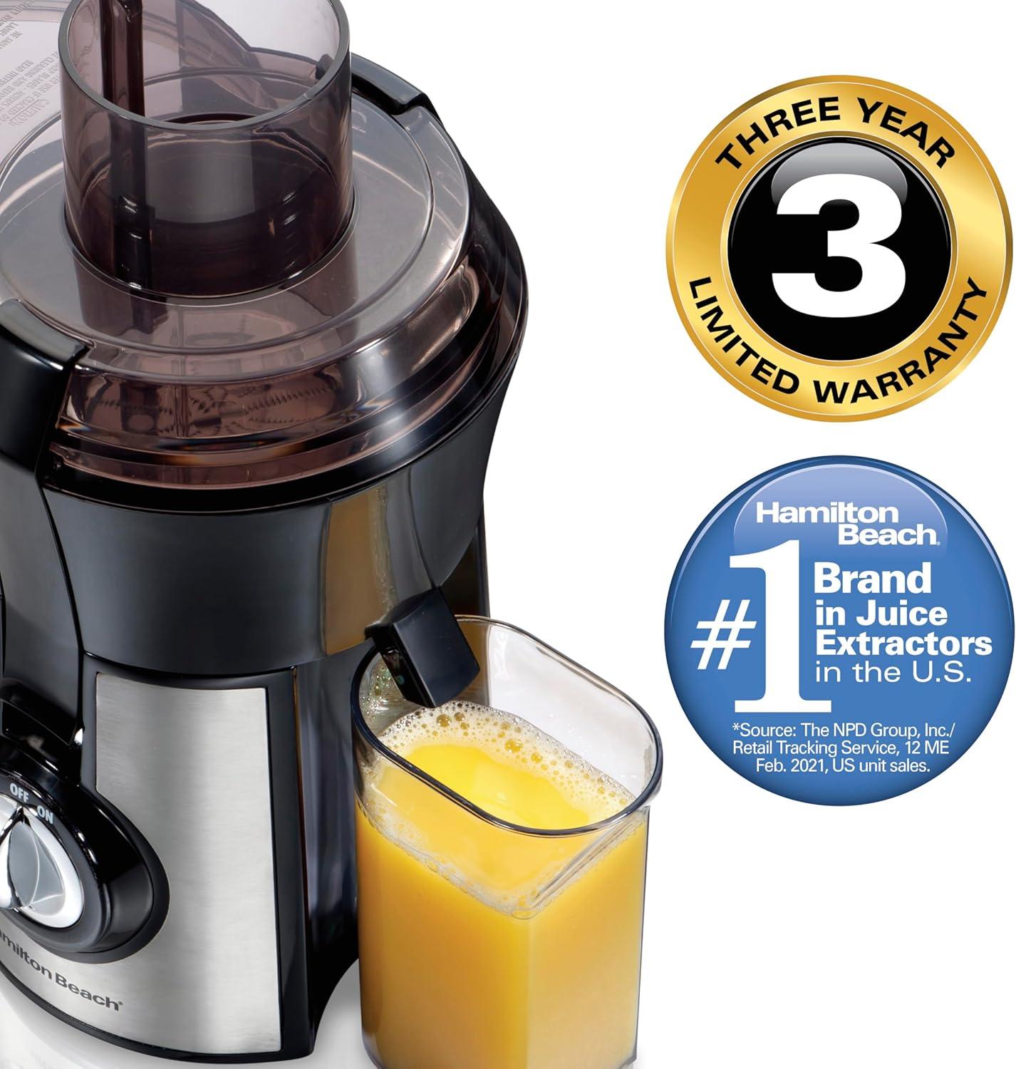 imageHamilton Beach Juicer Machine Big Mouth 3 Feed Chute for Whole Fruits and Vegetables Easy to Clean Centrifugal Extractor Vegetable amp Fruit Juicer BPA Free 800W Motor BlackSilver