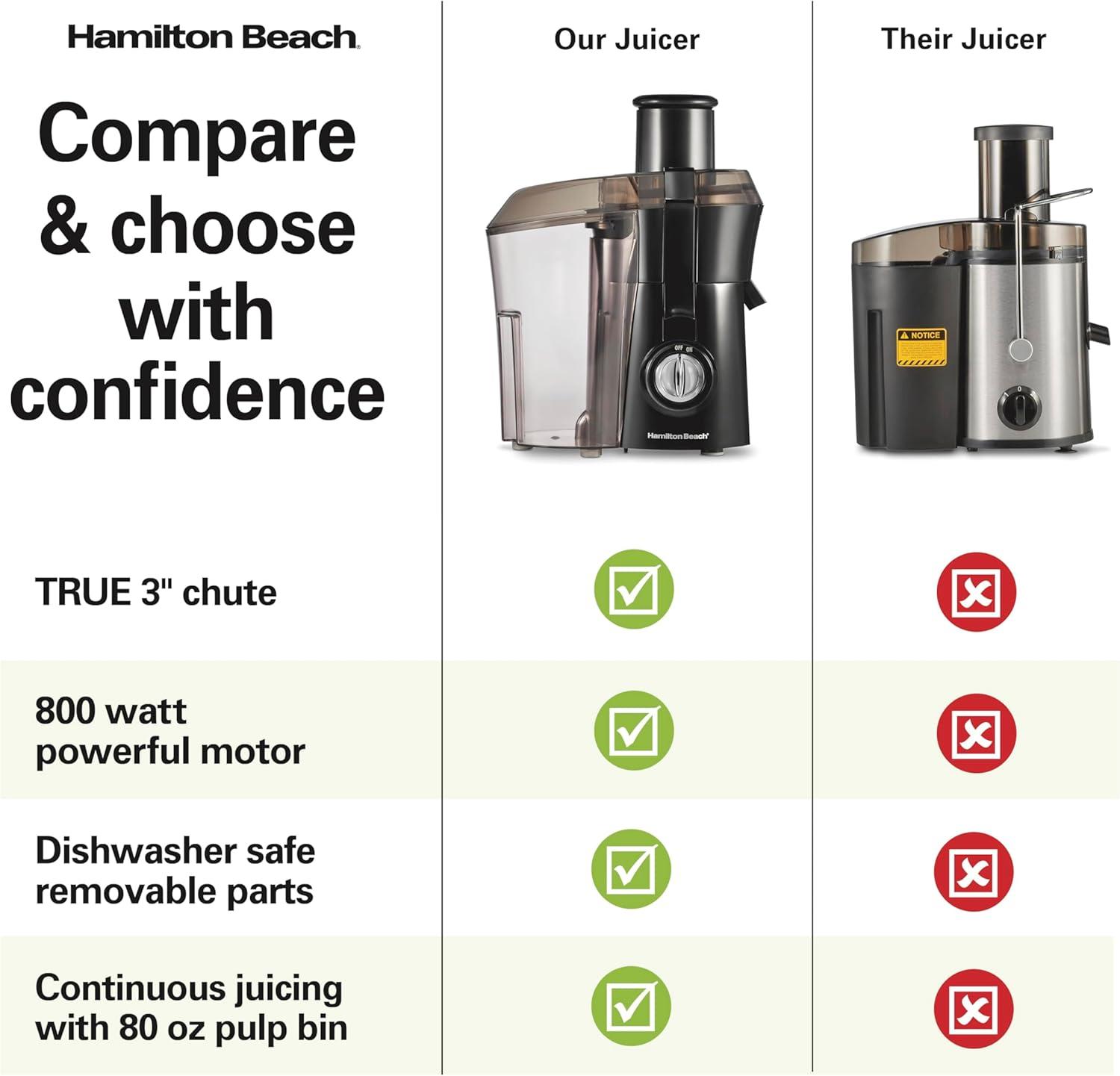 imageHamilton Beach Juicer Machine Big Mouth 3 Feed Chute for Whole Fruits and Vegetables Easy to Clean Centrifugal Extractor Vegetable amp Fruit Juicer BPA Free 800W Motor BlackBlack