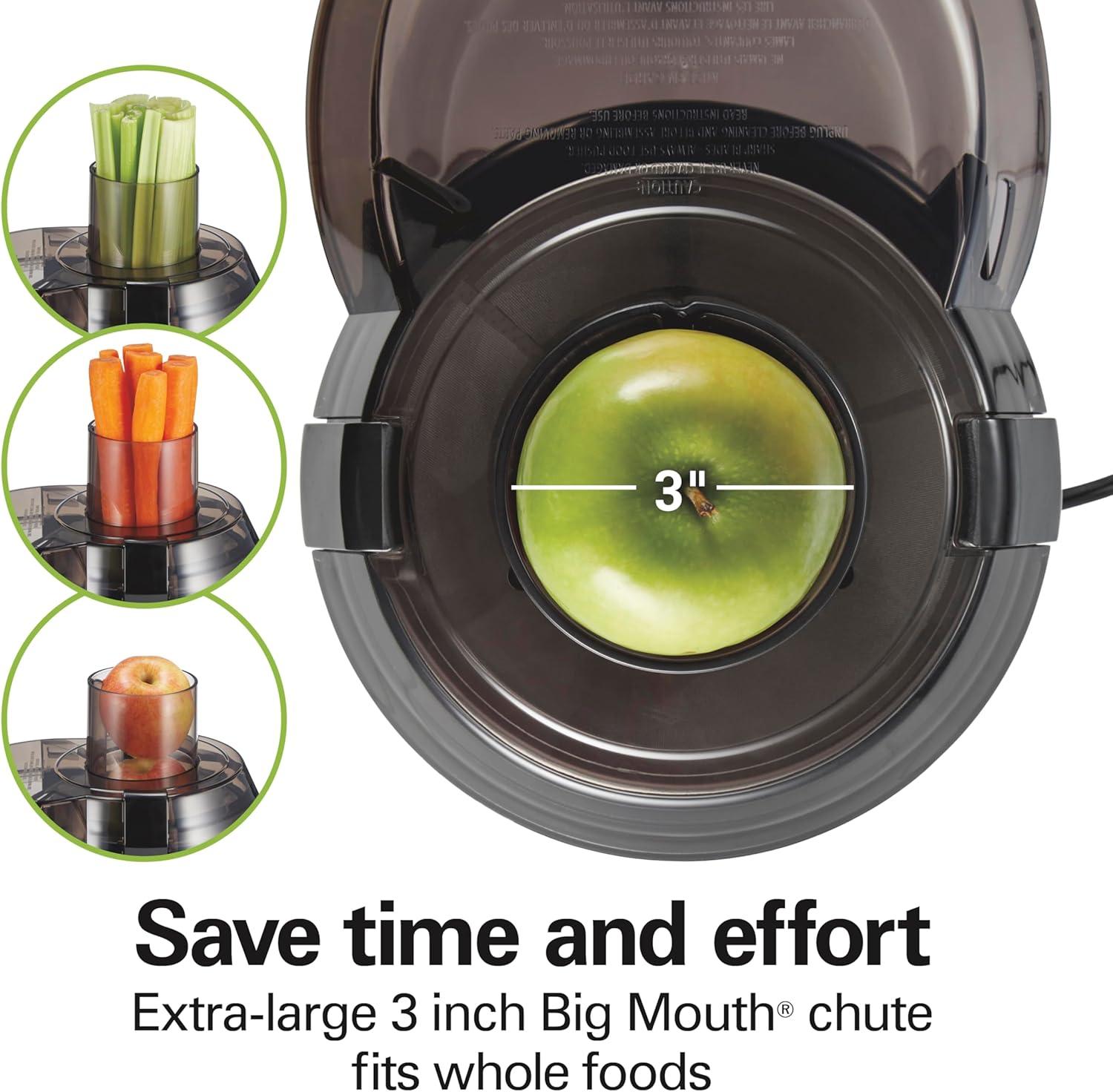 imageHamilton Beach Juicer Machine Big Mouth 3 Feed Chute for Whole Fruits and Vegetables Easy to Clean Centrifugal Extractor Vegetable amp Fruit Juicer BPA Free 800W Motor BlackBlack
