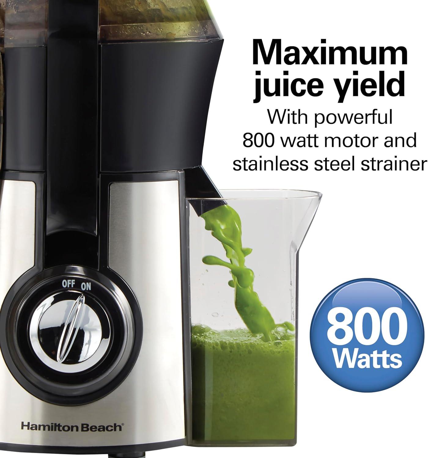 imageHamilton Beach Juicer Machine Big Mouth 3 Feed Chute for Whole Fruits and Vegetables Easy to Clean Centrifugal Extractor Vegetable amp Fruit Juicer BPA Free 800W Motor BlackSilver