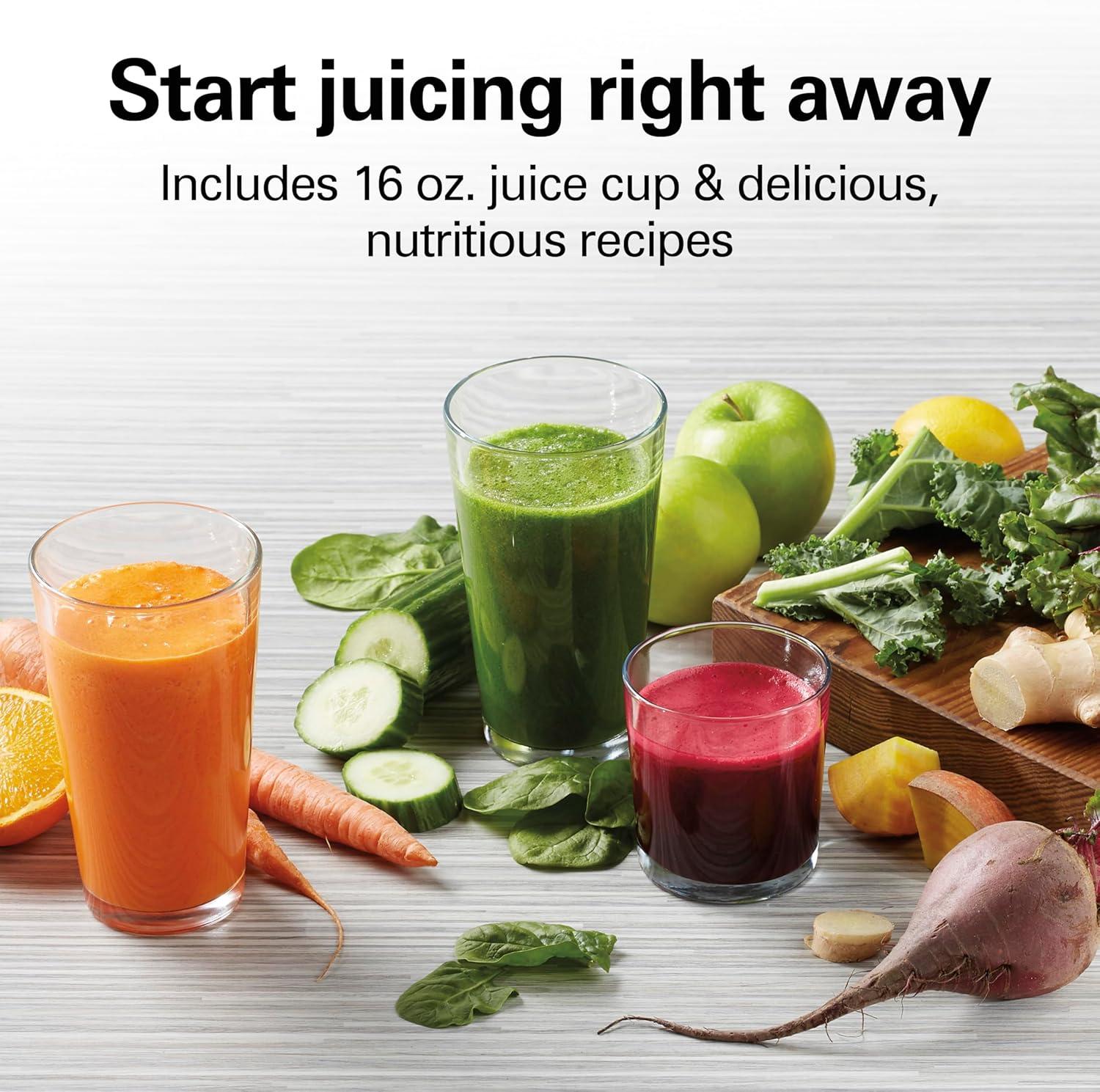 imageHamilton Beach Juicer Machine Big Mouth 3 Feed Chute for Whole Fruits and Vegetables Easy to Clean Centrifugal Extractor Vegetable amp Fruit Juicer BPA Free 800W Motor BlackSilver