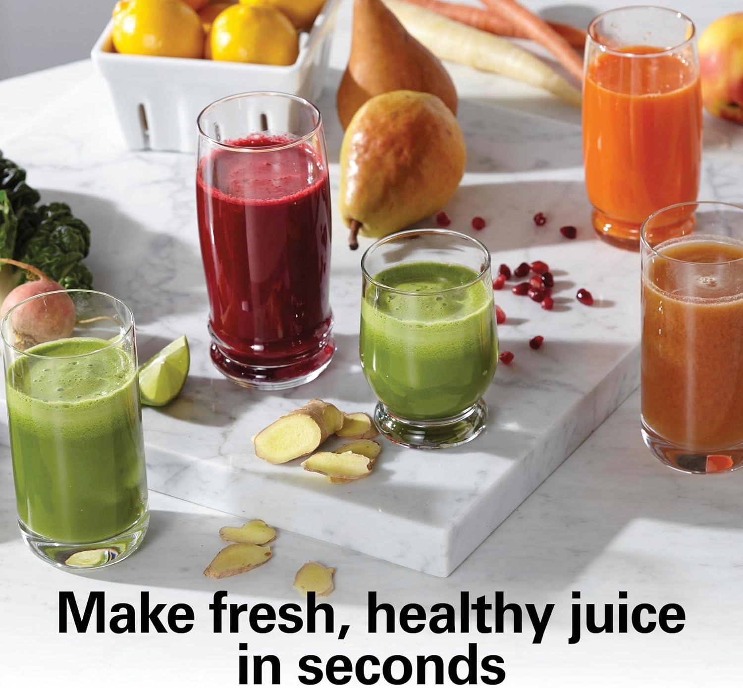 imageHamilton Beach Juicer Machine Big Mouth 3 Feed Chute for Whole Fruits and Vegetables Easy to Clean Centrifugal Extractor Vegetable amp Fruit Juicer BPA Free 800W Motor BlackSilver