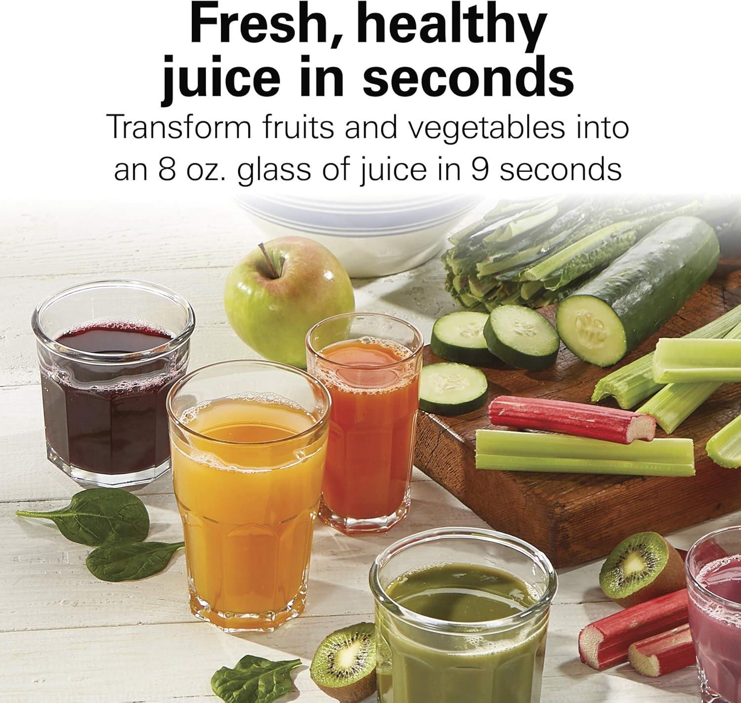 imageHamilton Beach Juicer Machine Centrifugal Extractor Big Mouth 3 Feed Chute Easy Clean 2Speeds 30 oz BPA Free Pitcher 700 Watt Motor Cleaning Brush Black 67840
