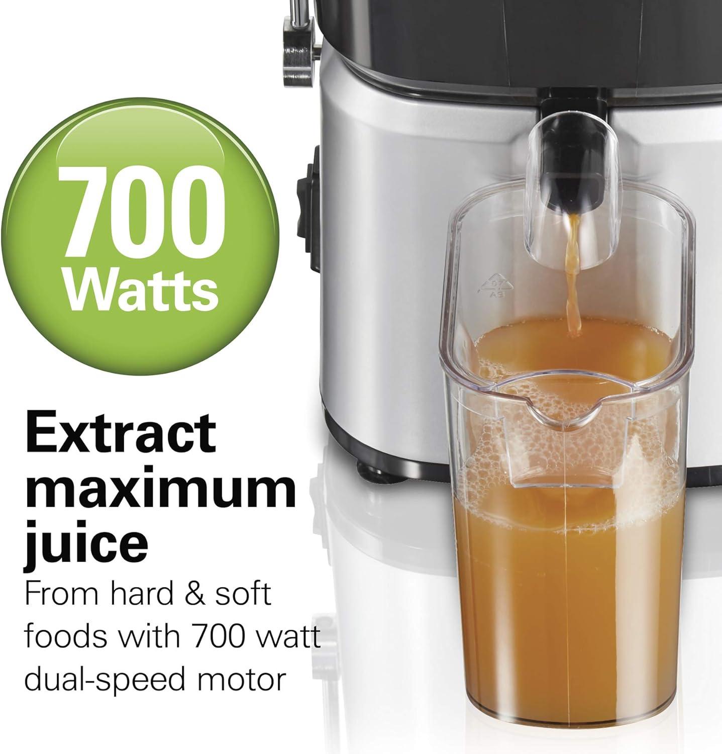 imageHamilton Beach Juicer Machine Centrifugal Extractor Big Mouth 3 Feed Chute Easy Clean 2Speeds 30 oz BPA Free Pitcher 700 Watt Motor Cleaning Brush Black 67840