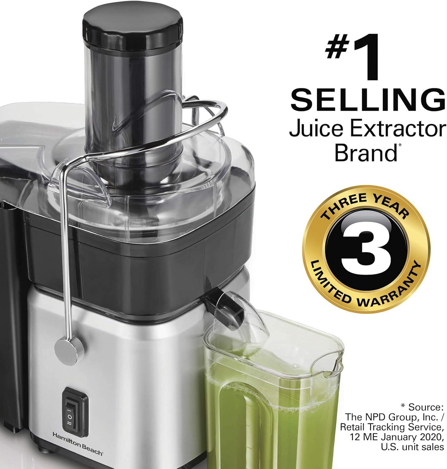 imageHamilton Beach Juicer Machine Centrifugal Extractor Big Mouth 3 Feed Chute Easy Clean 2Speeds 30 oz BPA Free Pitcher 700 Watt Motor Cleaning Brush Black 67840