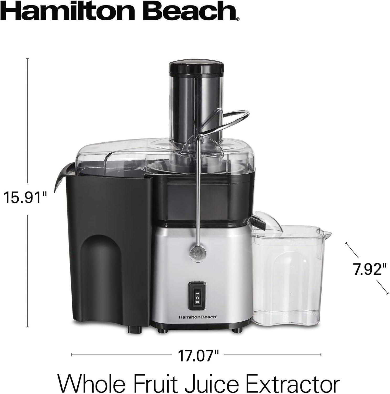 imageHamilton Beach Juicer Machine Centrifugal Extractor Big Mouth 3 Feed Chute Easy Clean 2Speeds 30 oz BPA Free Pitcher 700 Watt Motor Cleaning Brush Black 67840