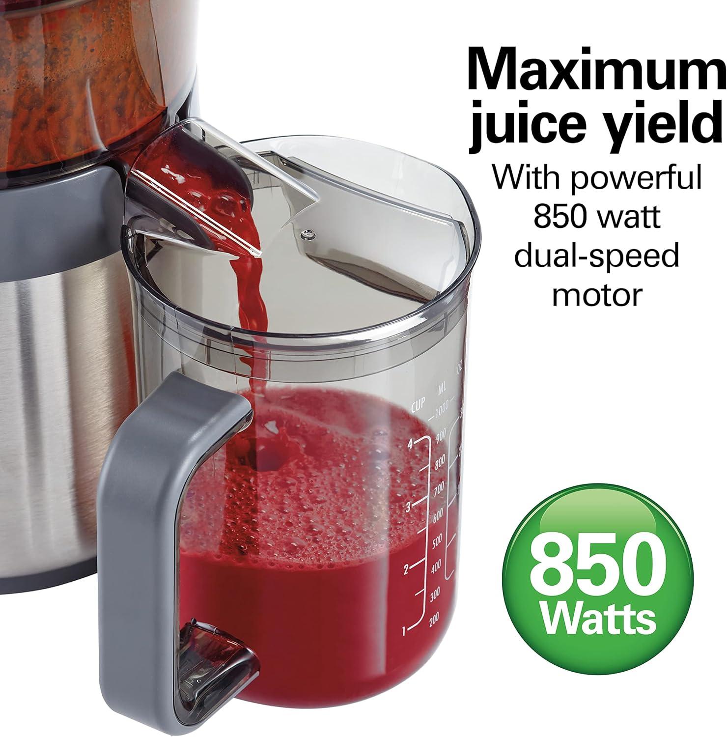 imageHamilton Beach Juicer Machine Centrifugal Extractor Big Mouth 3 Feed Chute Easy Clean 2Speeds 40 oz BPA Free Pitcher 850 Watt Motor Silver 67850