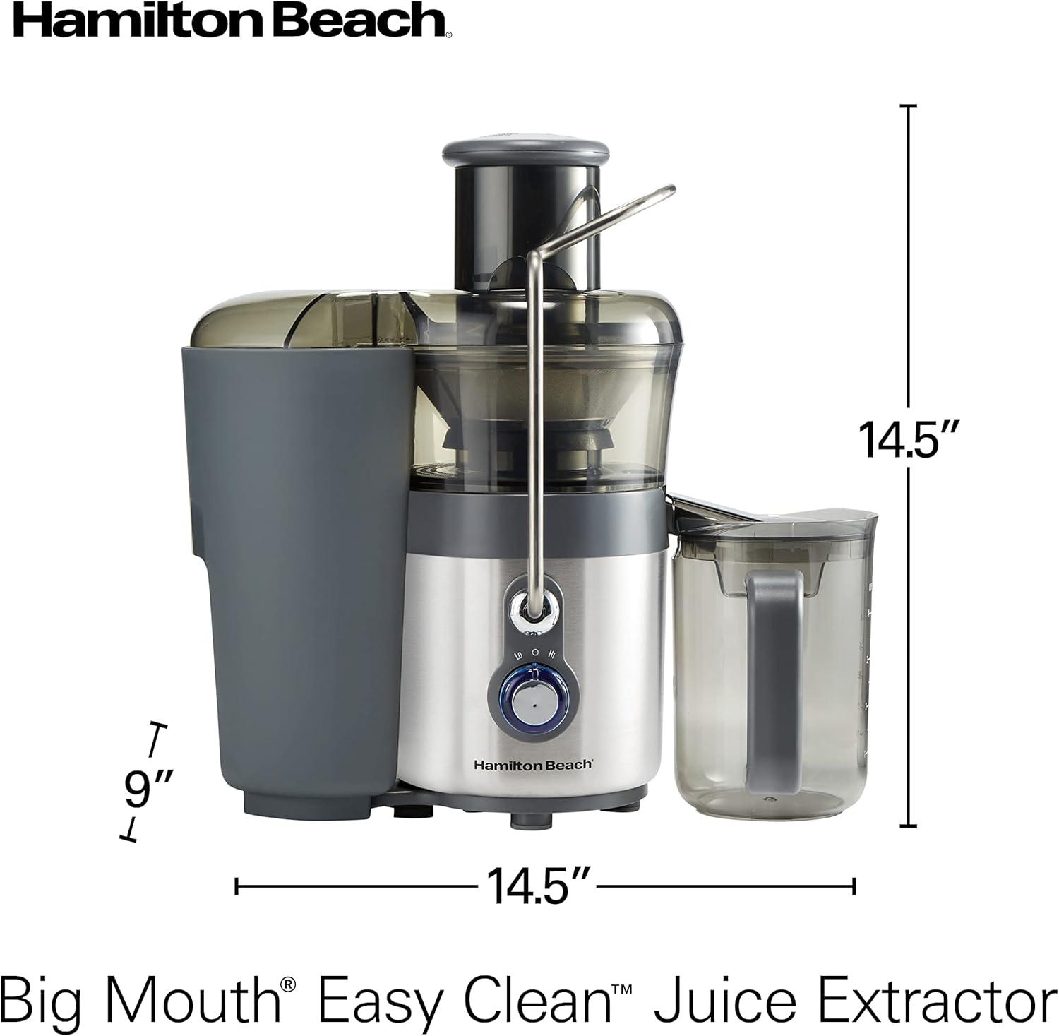 imageHamilton Beach Juicer Machine Centrifugal Extractor Big Mouth 3 Feed Chute Easy Clean 2Speeds 40 oz BPA Free Pitcher 850 Watt Motor Silver 67850