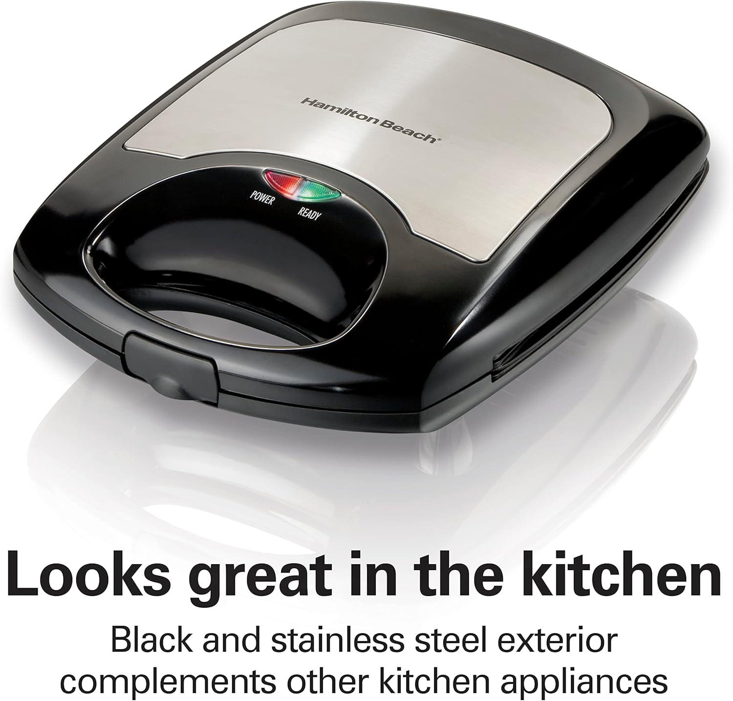 imageHamilton Beach NonStick Belgian Waffle Maker with Indicator Lights Makes 4 4 x 5 Mini Waffles Hashbrowns or Keto Chaffles at Once Compact Design for Easy Storage Black amp Stainless Steel 260204Slice
