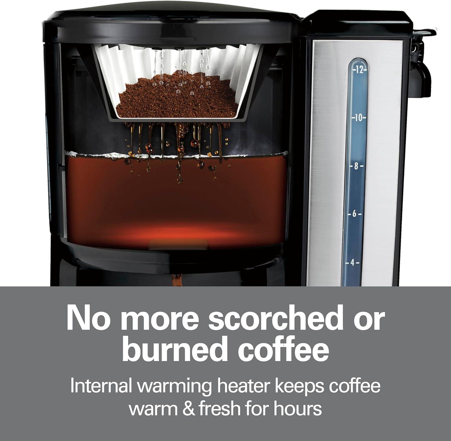 imageHamilton Beach One Press Programmable Dispensing 12 Cup Coffee Maker with Internal Coffee Pot Stays Warm and Fresh for Hours 60 oz Removable Reservoir Black amp Stainless Steel 47950Black and Silver