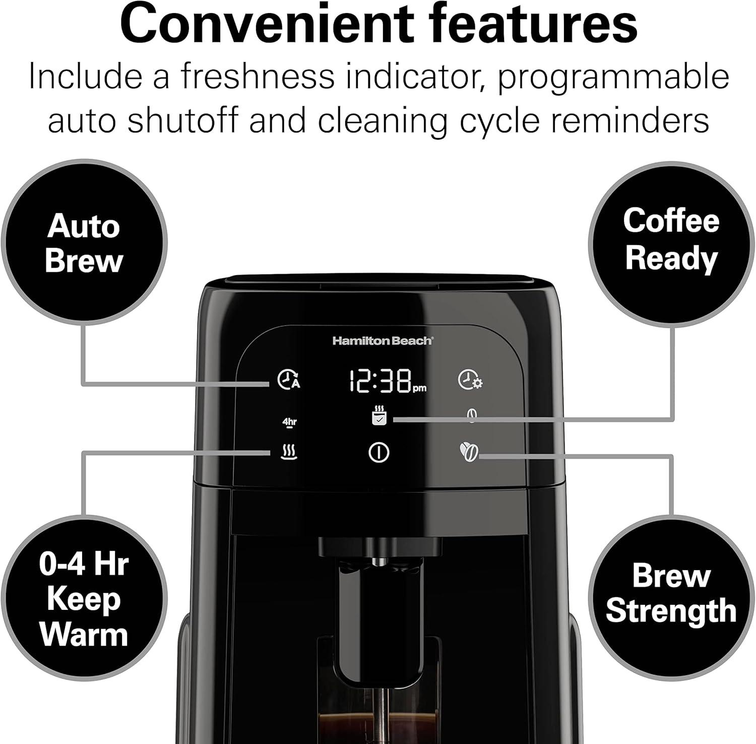 imageHamilton Beach One Press Programmable Dispensing Drip Coffee Maker with 12 Cup Internal Brew Pot Removable Water Reservoir Black Next Gen 47600
