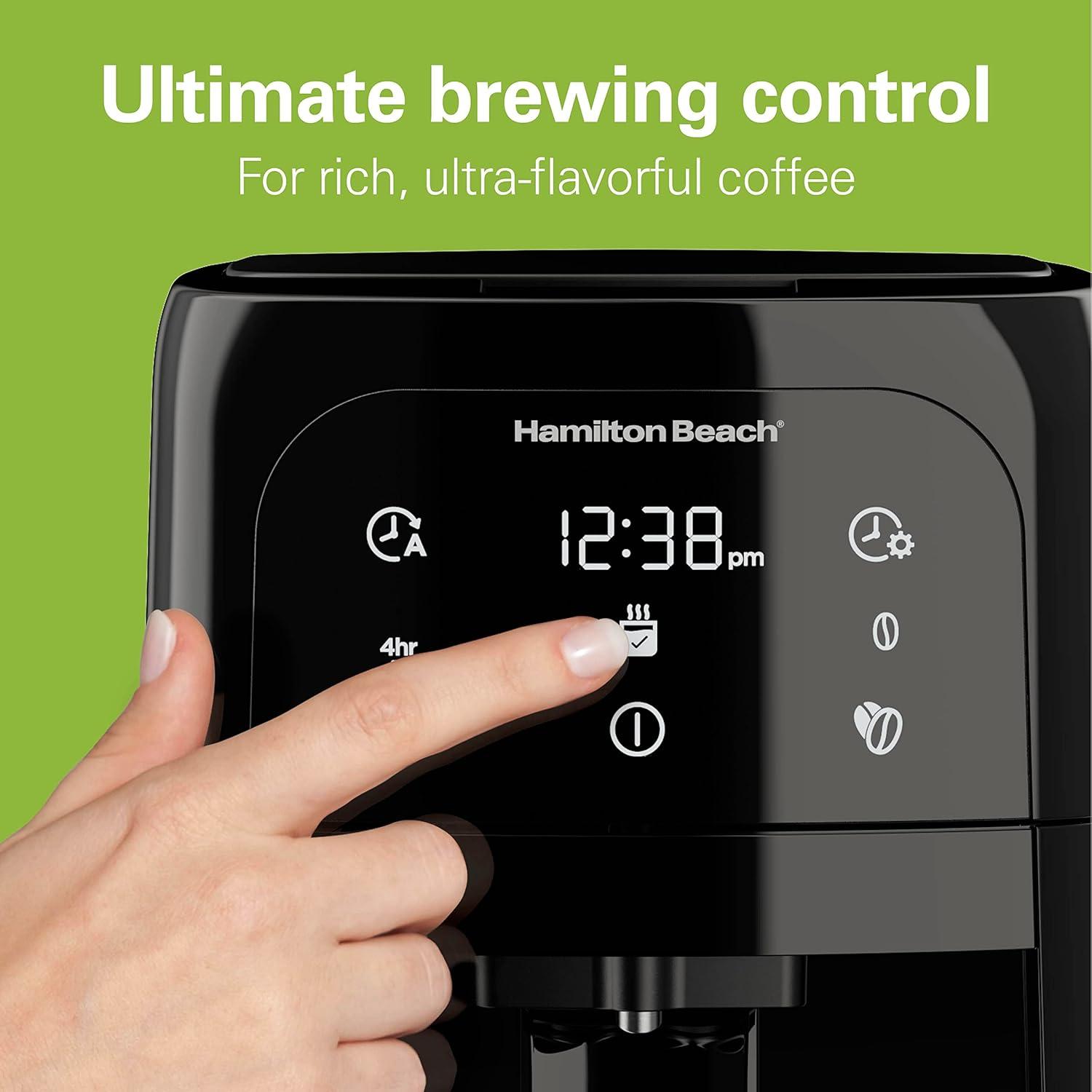 imageHamilton Beach One Press Programmable Dispensing Drip Coffee Maker with 12 Cup Internal Brew Pot Removable Water Reservoir Black Next Gen 47600
