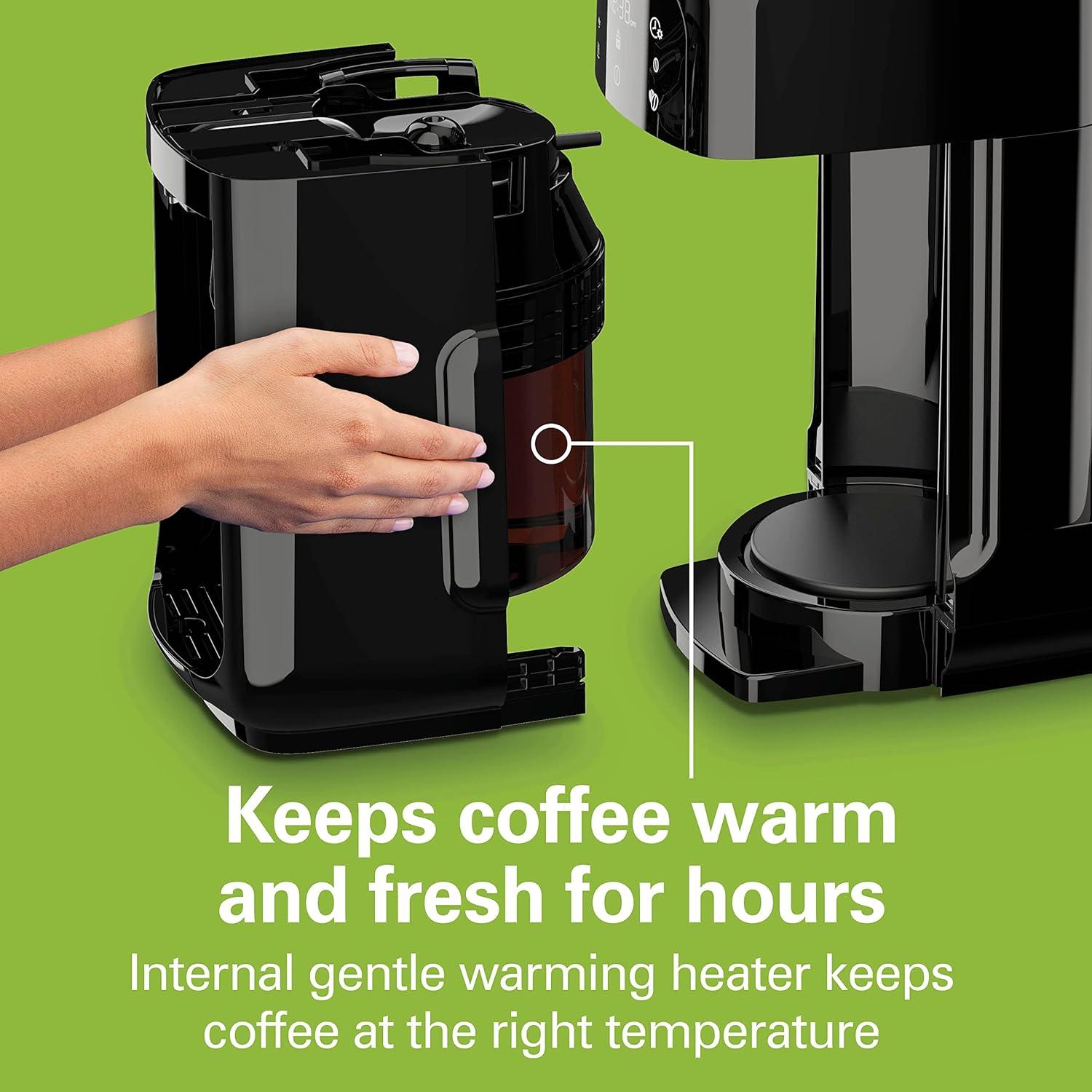 imageHamilton Beach One Press Programmable Dispensing Drip Coffee Maker with 12 Cup Internal Brew Pot Removable Water Reservoir Black Next Gen 47600