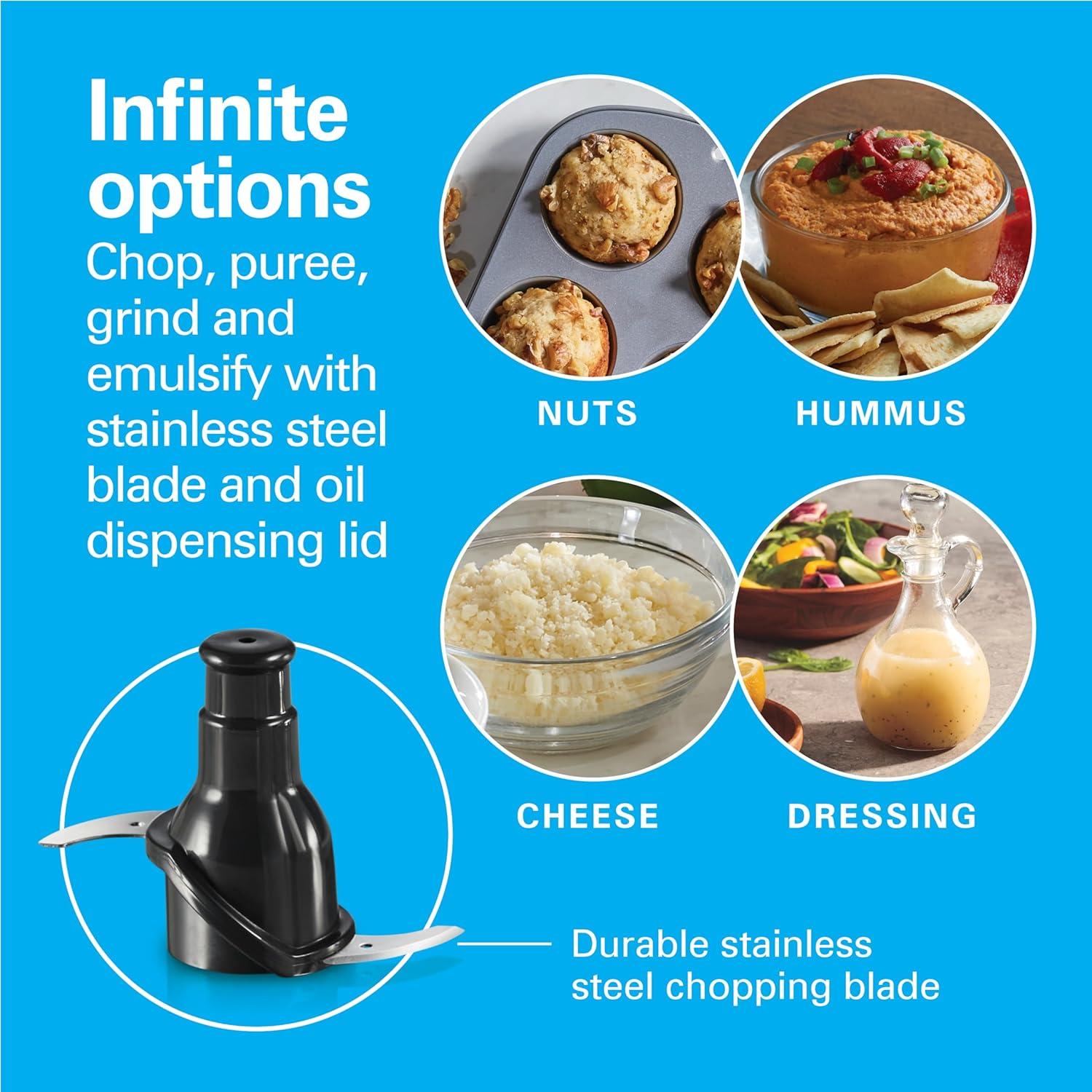 imageHamilton Beach Powerful Cordless Mini Food Processor and Vegetable Chopper 4 Cup Capacity Fast Recharging Includes Power Adapter Chop Puree Emulsify Grind Dishwasher Safe Bowl Black 72880