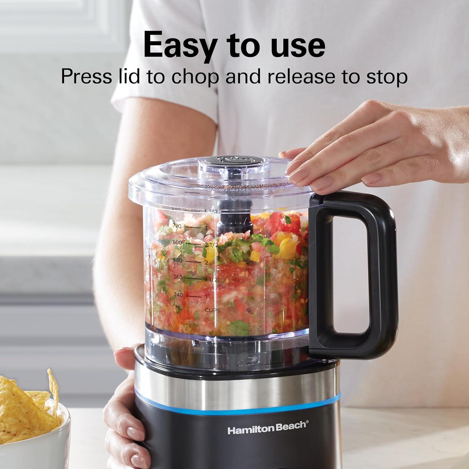 imageHamilton Beach Powerful Cordless Mini Food Processor and Vegetable Chopper 4 Cup Capacity Fast Recharging Includes Power Adapter Chop Puree Emulsify Grind Dishwasher Safe Bowl Black 72880