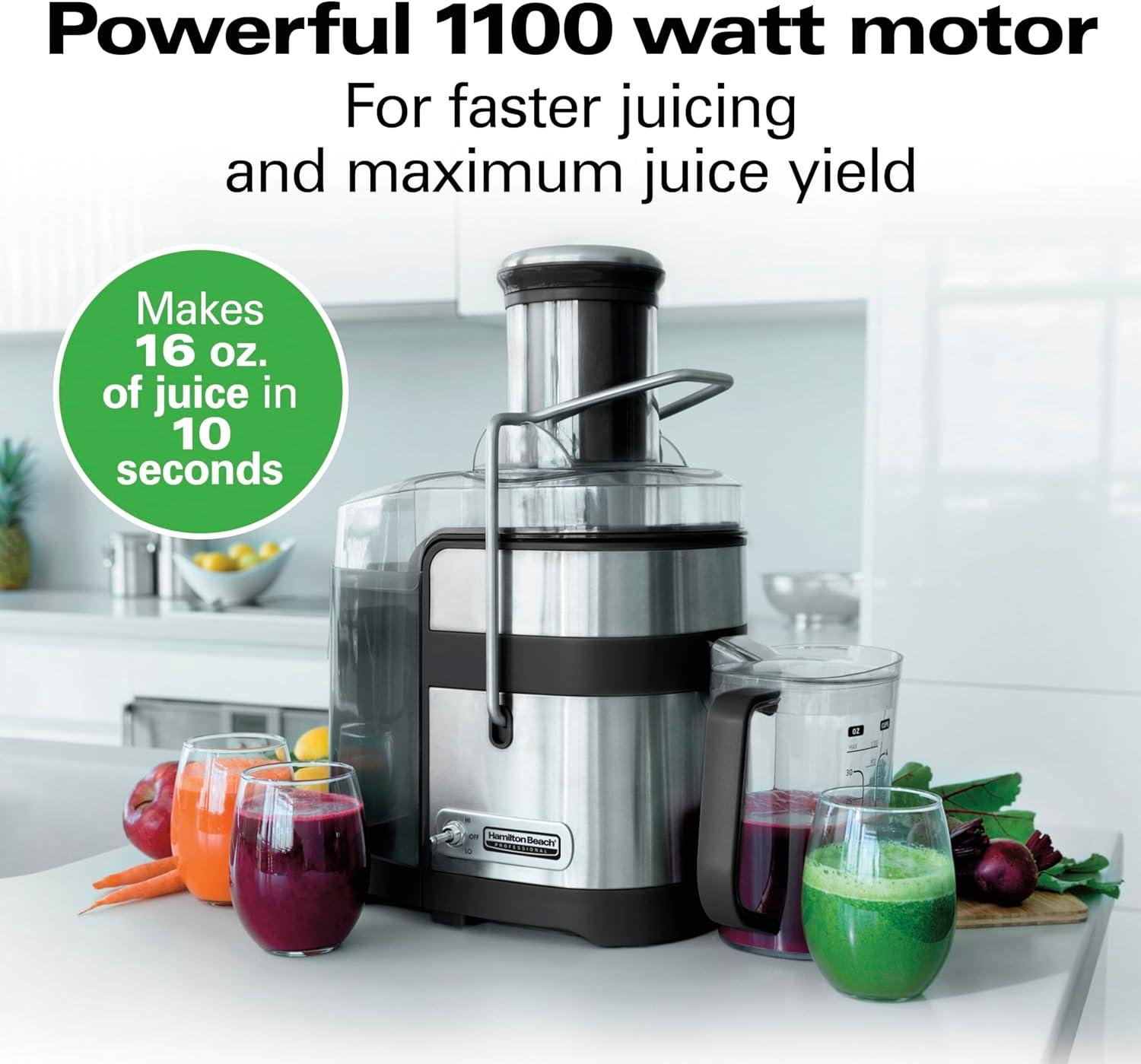 imageHamilton Beach Professional Juicer Machine Centrifugal Extractor with 35 Super Chute for Whole Fruits and Vegetables 1100 Watts Easy Sweep Cleaning Tool Black 67906