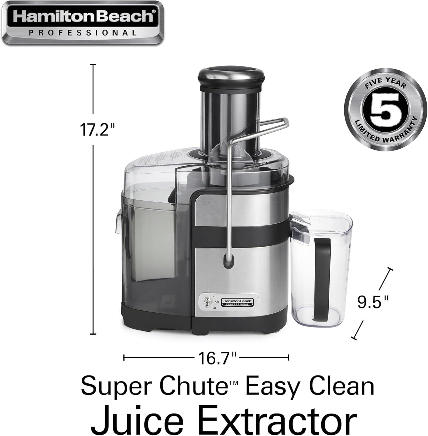 imageHamilton Beach Professional Juicer Machine Centrifugal Extractor with 35 Super Chute for Whole Fruits and Vegetables 1100 Watts Easy Sweep Cleaning Tool Black 67906